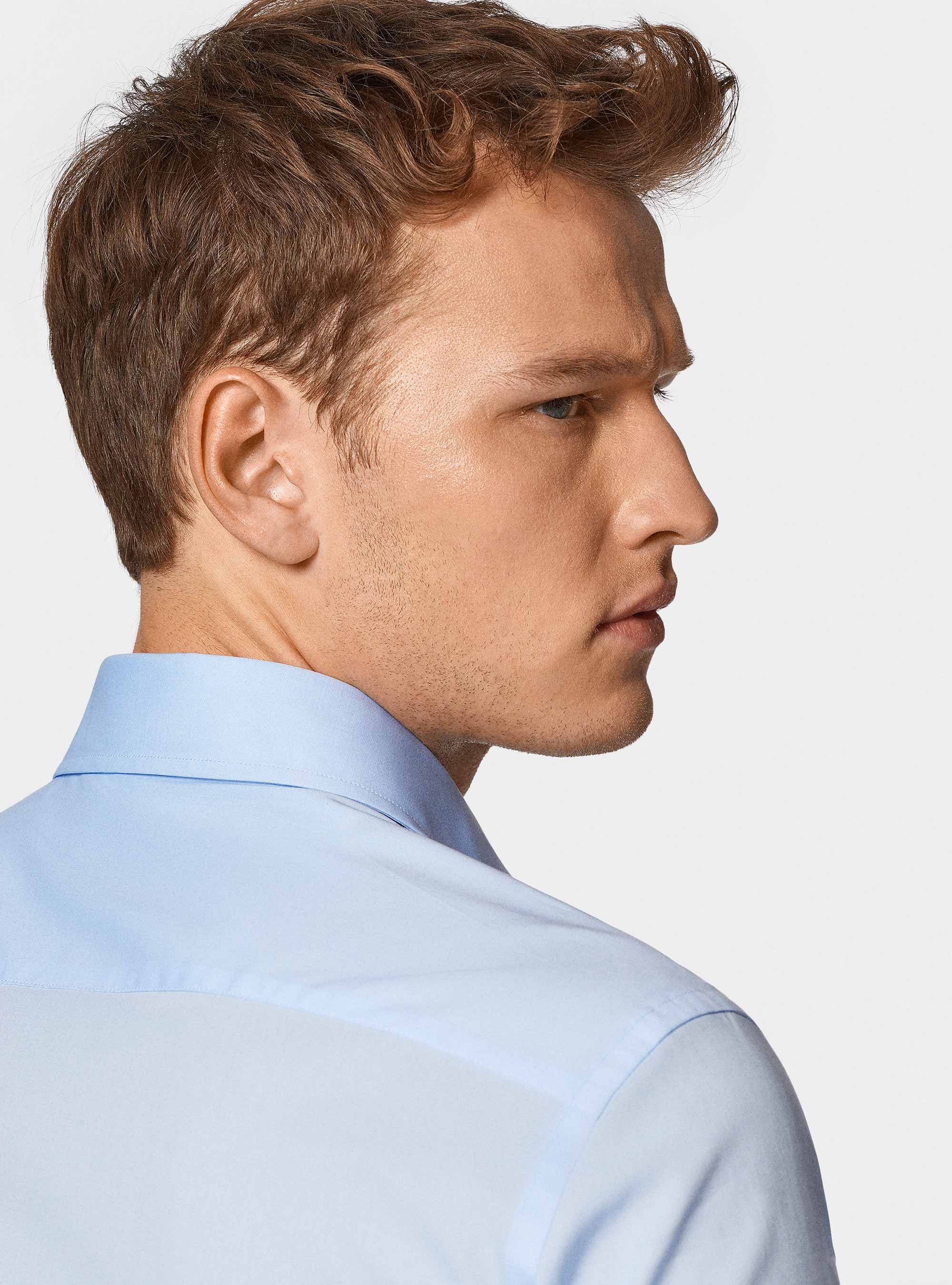 Camicia in popeline stretch, AZZURRO