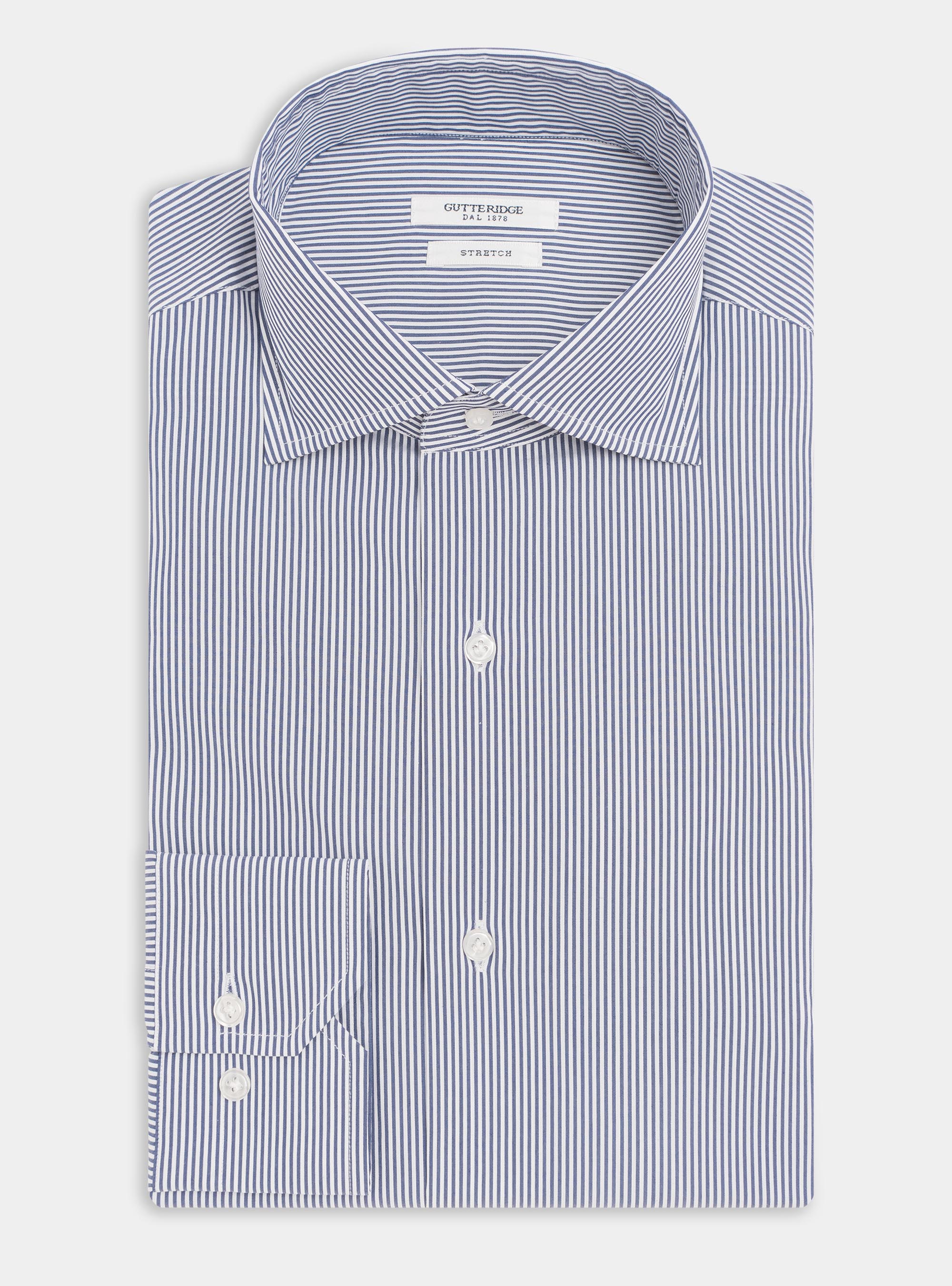 Camicia slim fit in popeline stretch rigato, BLU NAVY