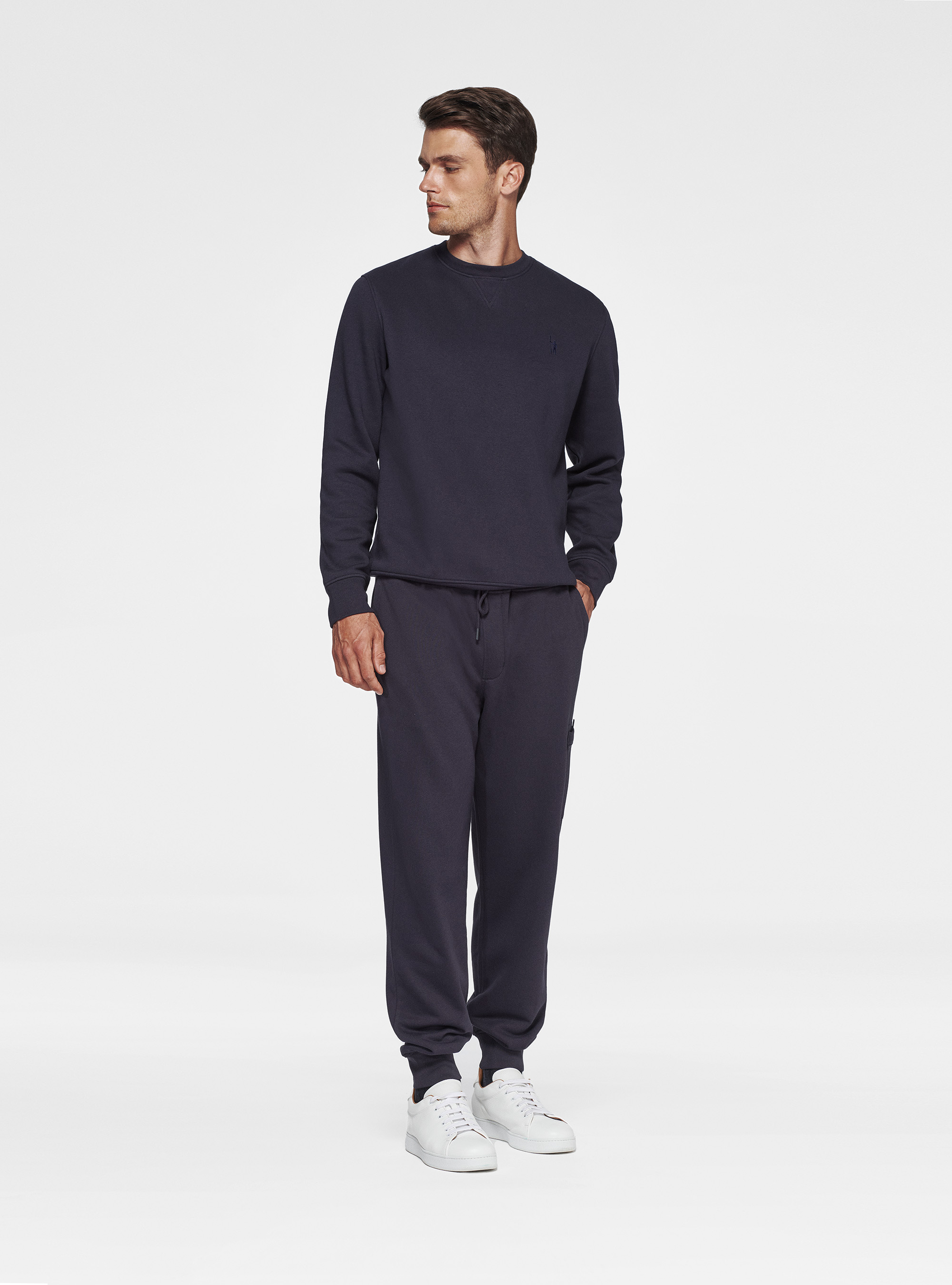 Crew-neck sweatshirt with embroidery, NAVY BLUE