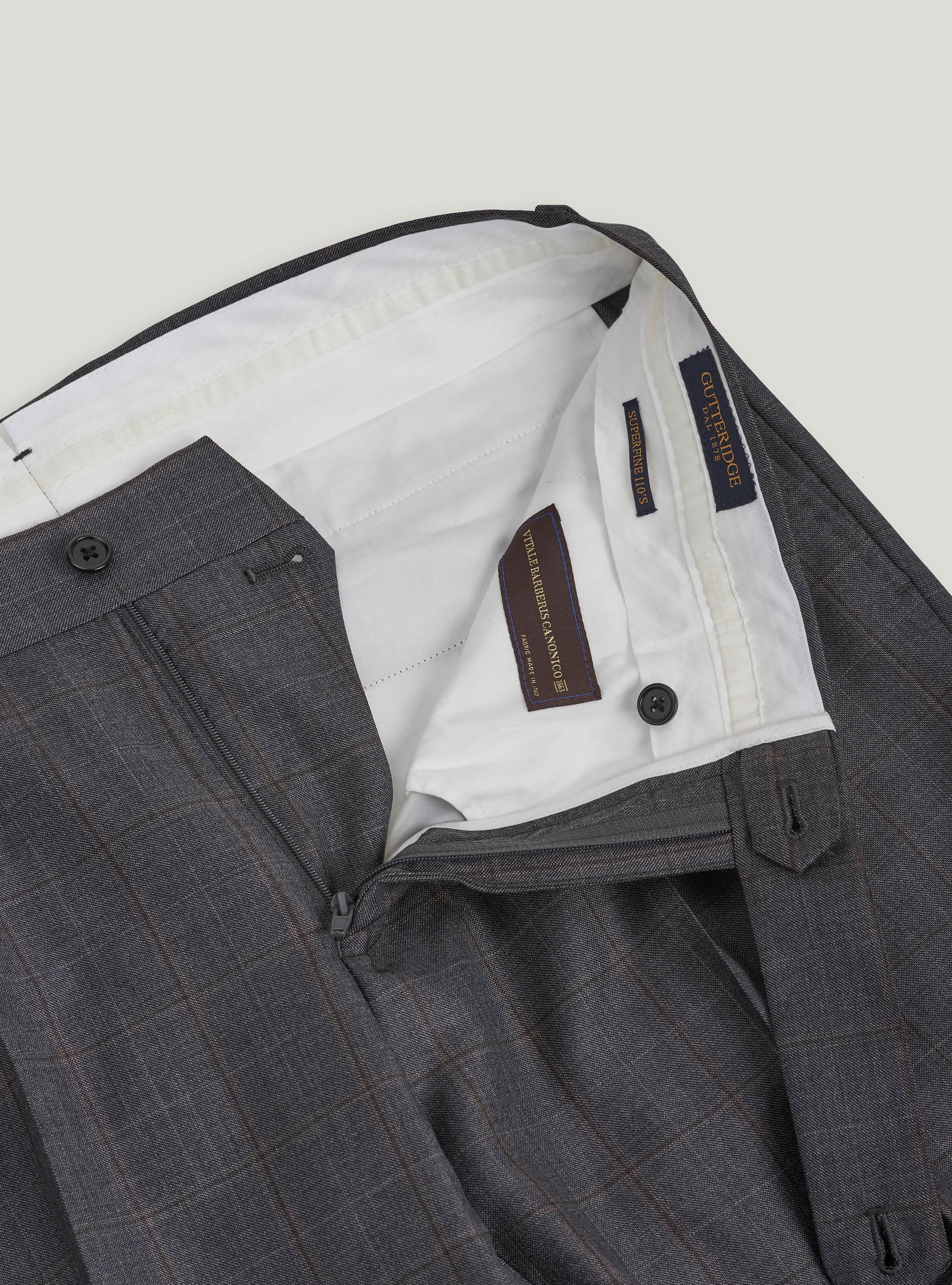 Pantaloni per abito a quadri in pura lana S110's, ASFALTO