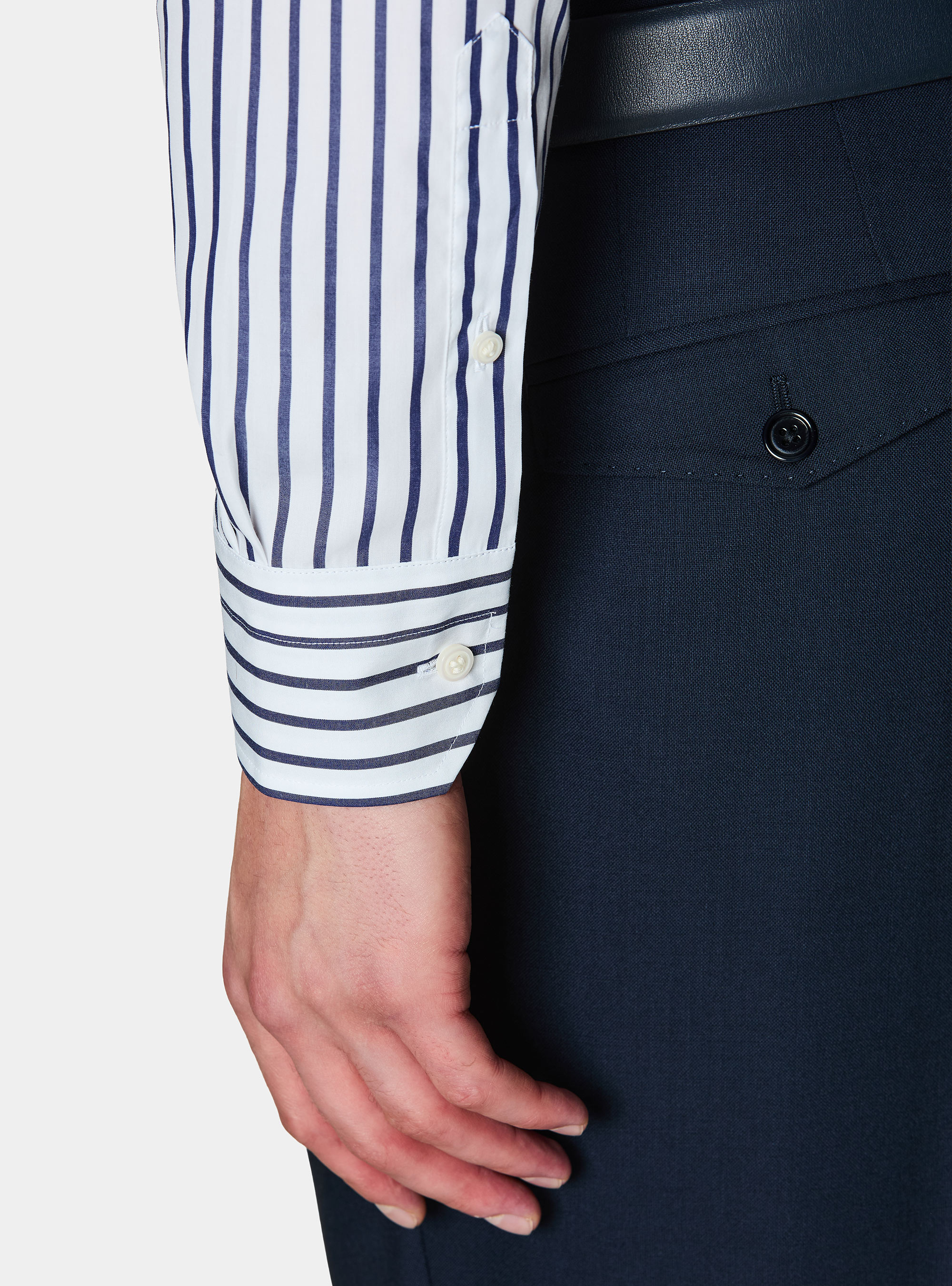 Gestreiftes Hemd aus Baumwollpopeline, BIANCO 0099C