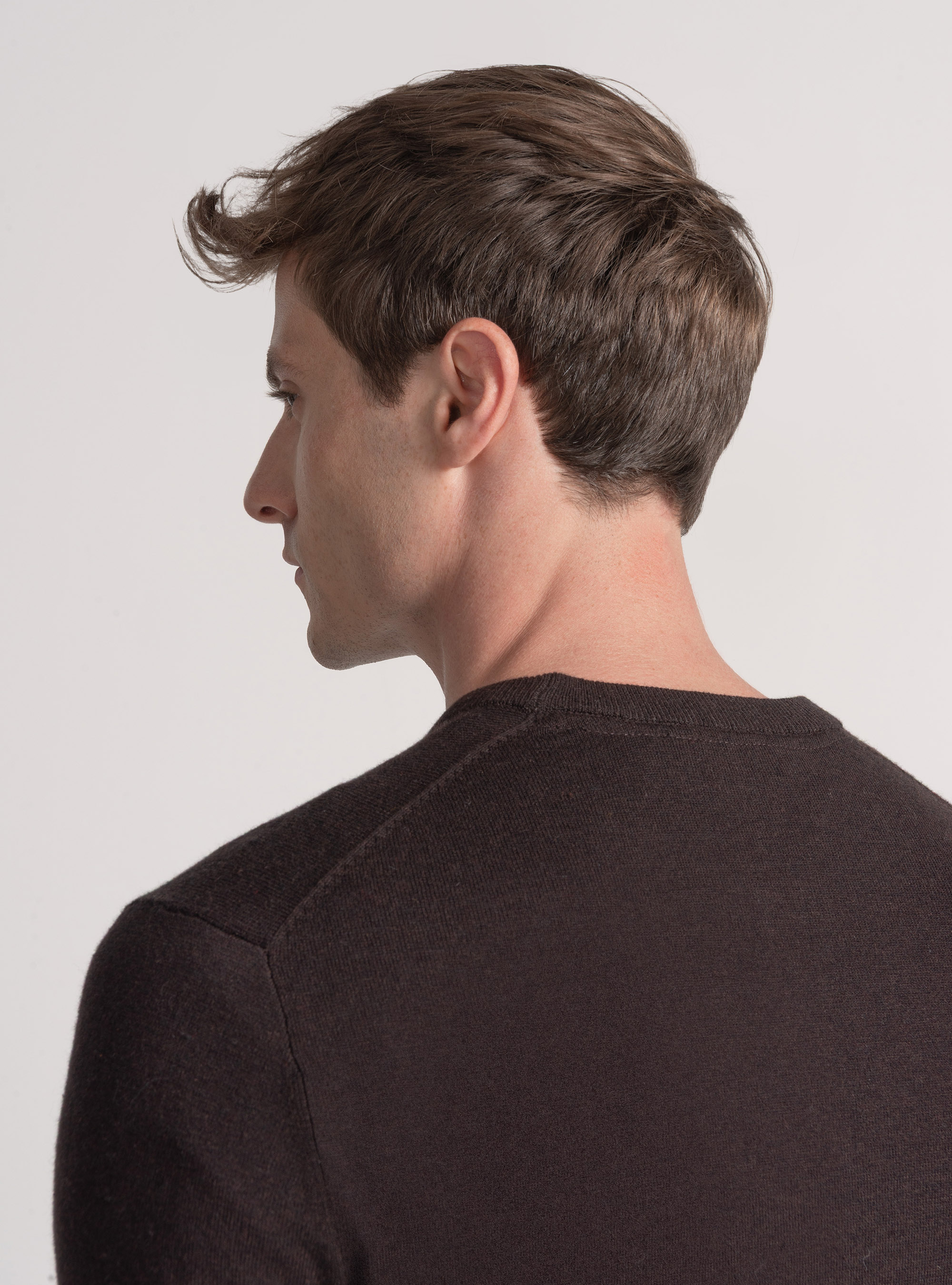 Maglia girocollo in cotone seta e cashmere, MARRONE