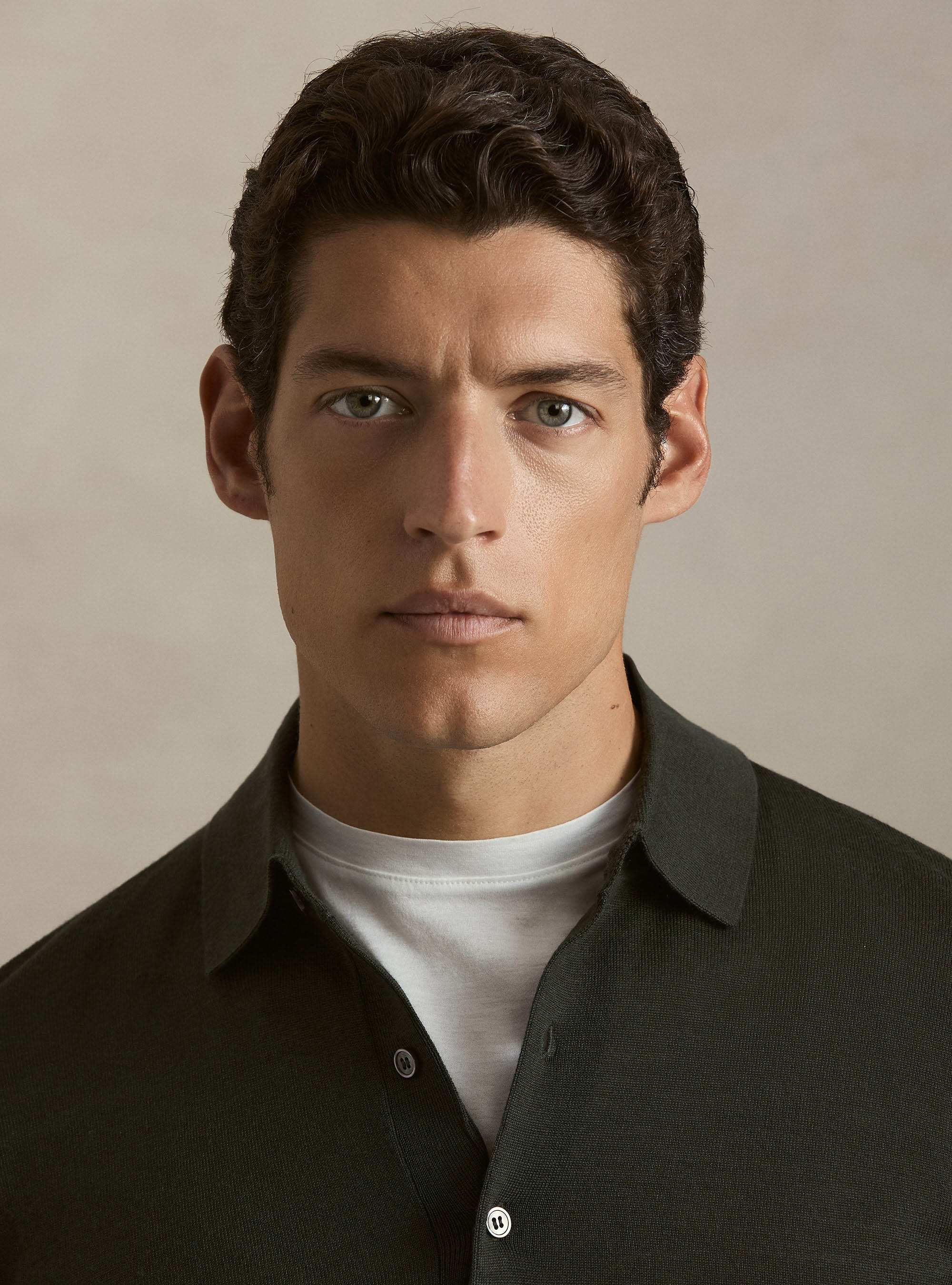 Extrafine merino wool knit polo shirt, MILITARE 0609C