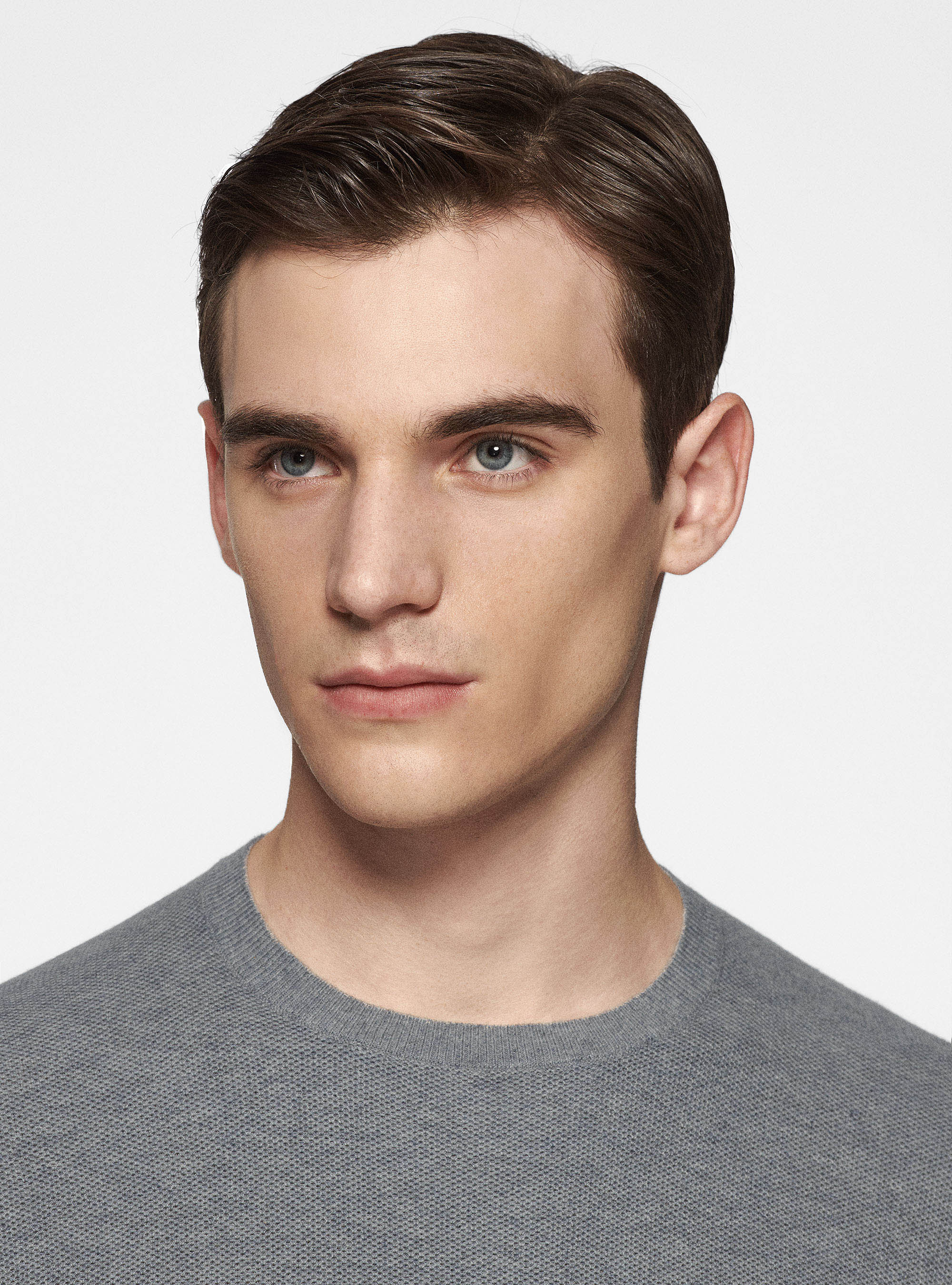 Maglia girocollo nido d'ape in cotone cashmere, GRIGIO MELANGE 0151C