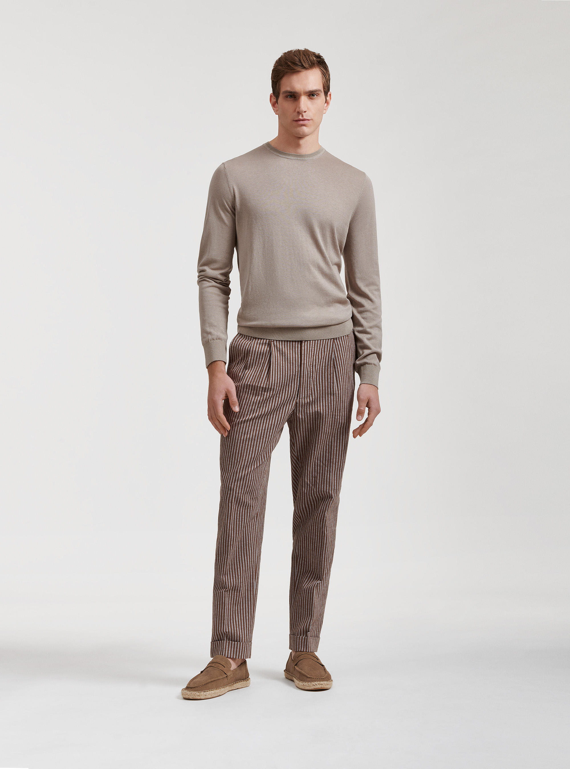 Maglia girocollo in seta e cotone, SABBIA