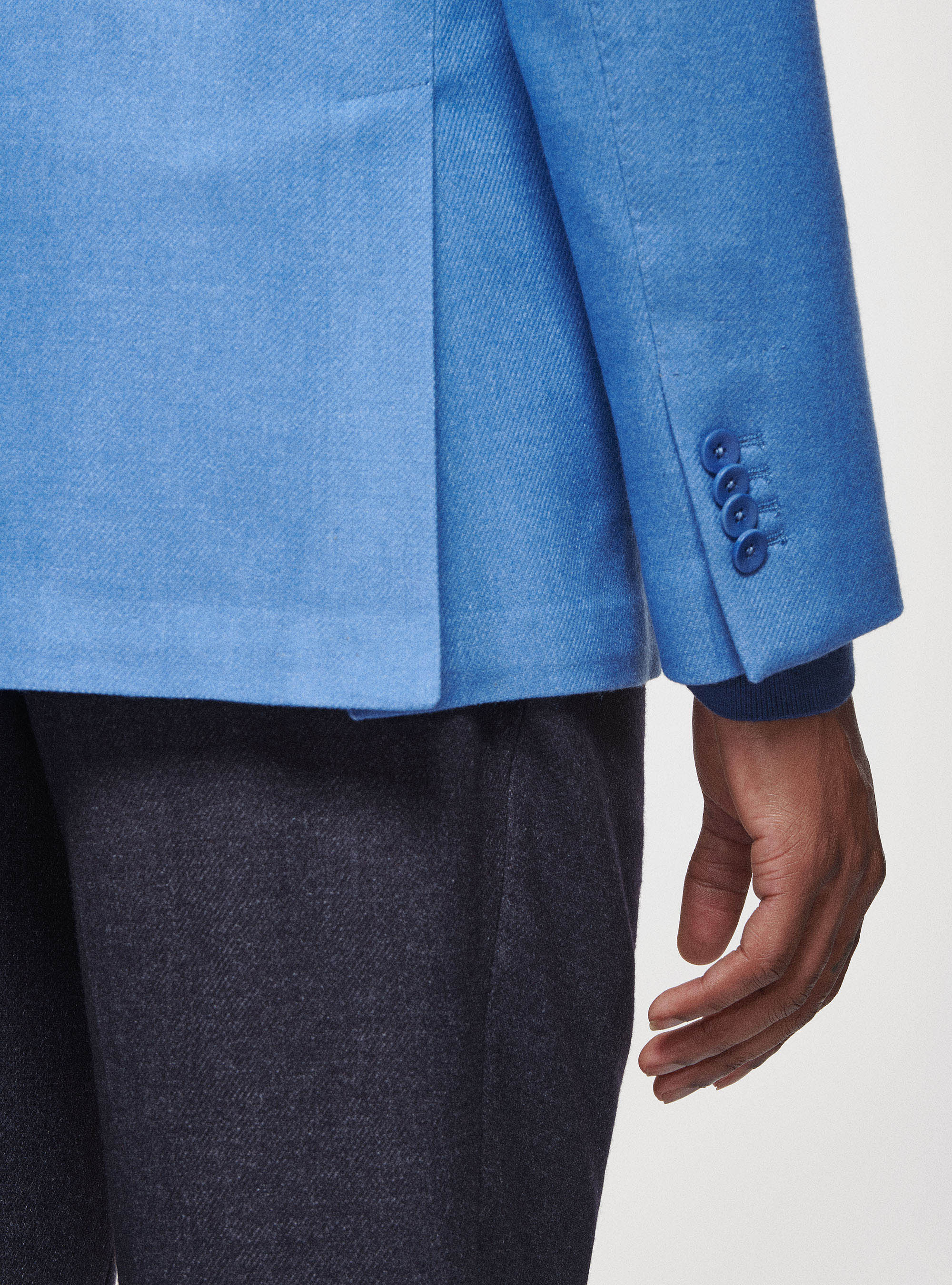 Giacca in flanella di lana Duemilagori con revers a lancia, AZZURRO