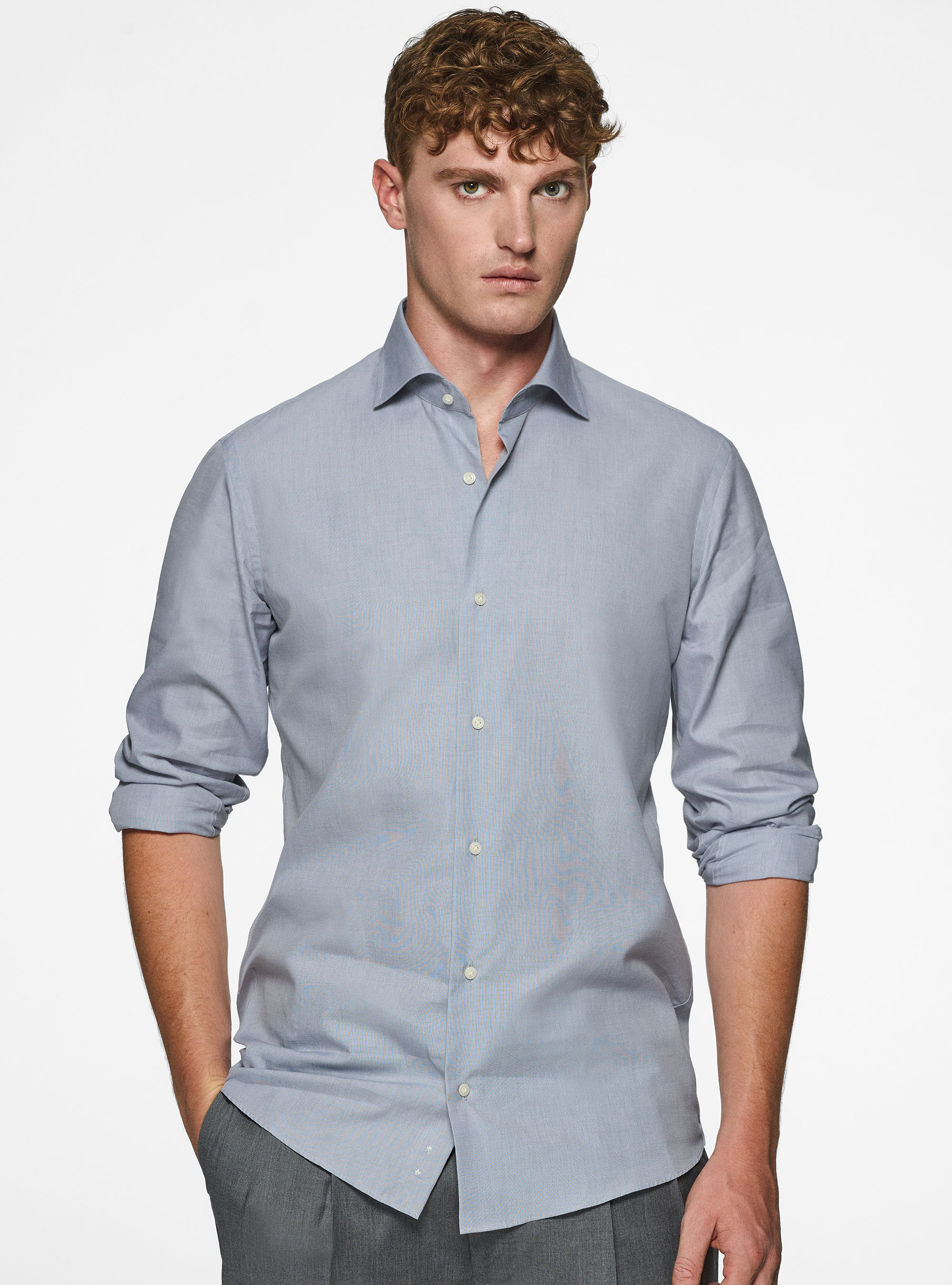 Chemise en coton fil à fil, GRIGIO MELANGE 0151C