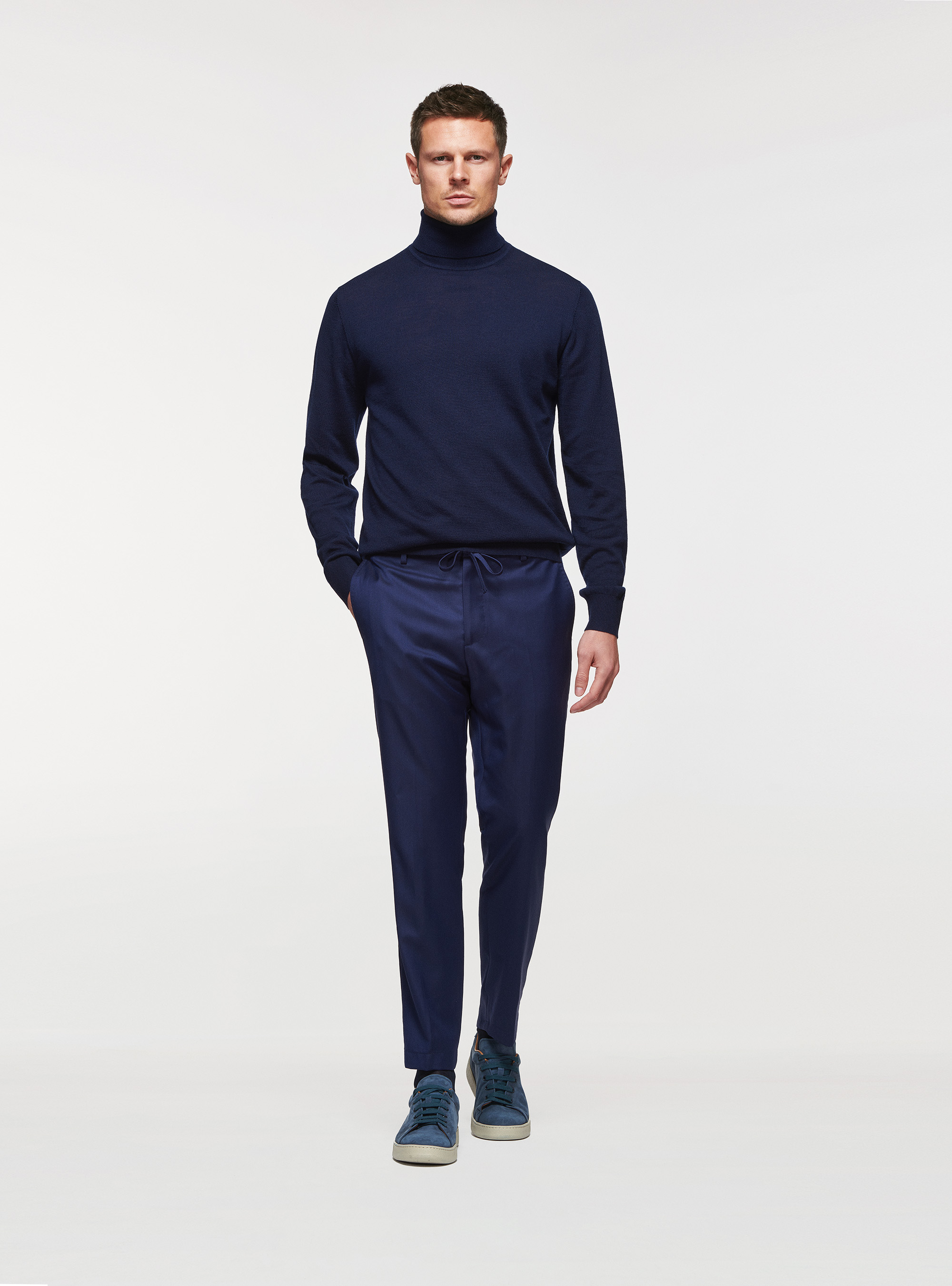 Dolcevita blu in pura lana merino extrafine, BLU NAVY