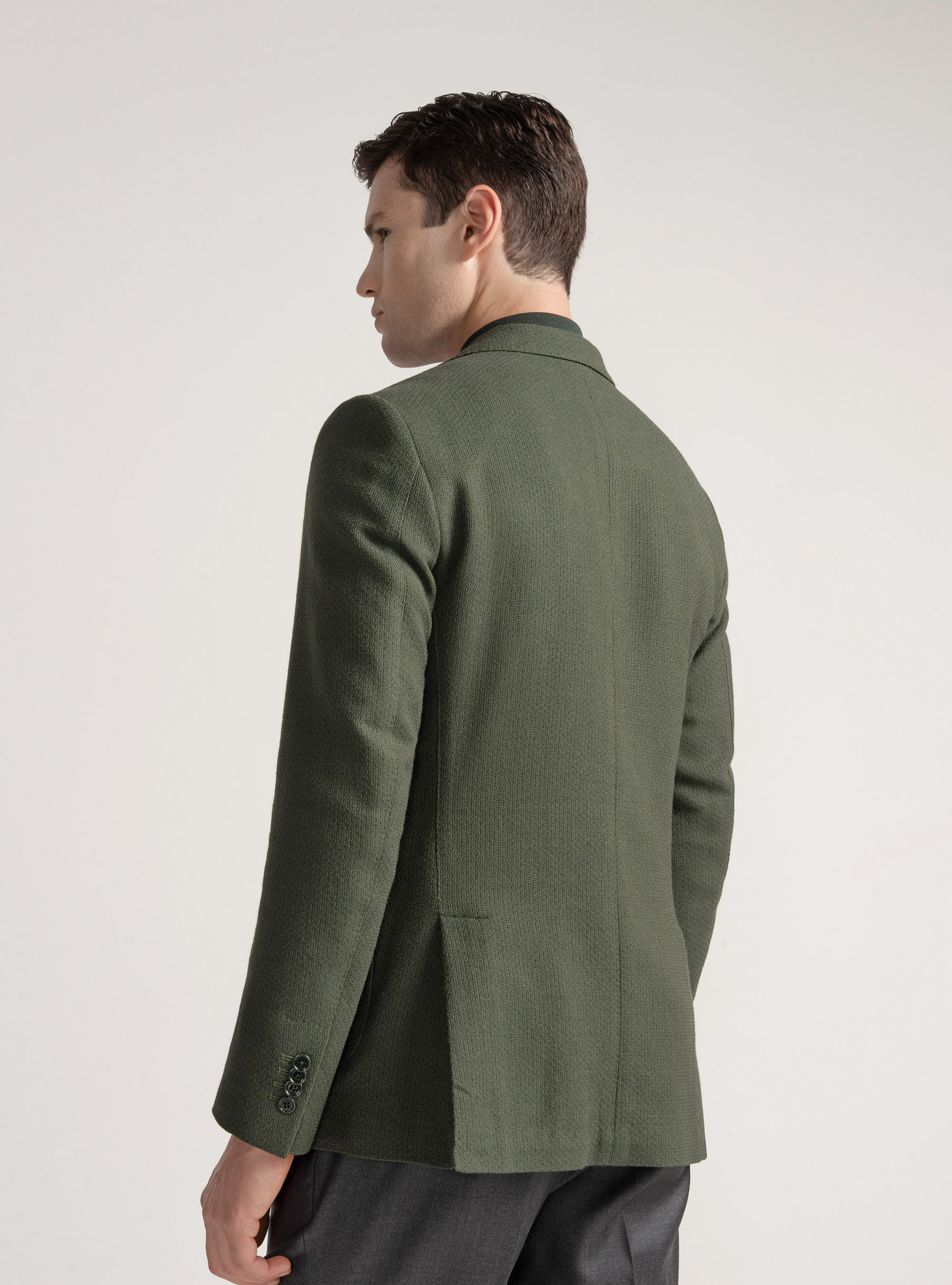 Giacca giro inglese in lana e cotone, VERDE