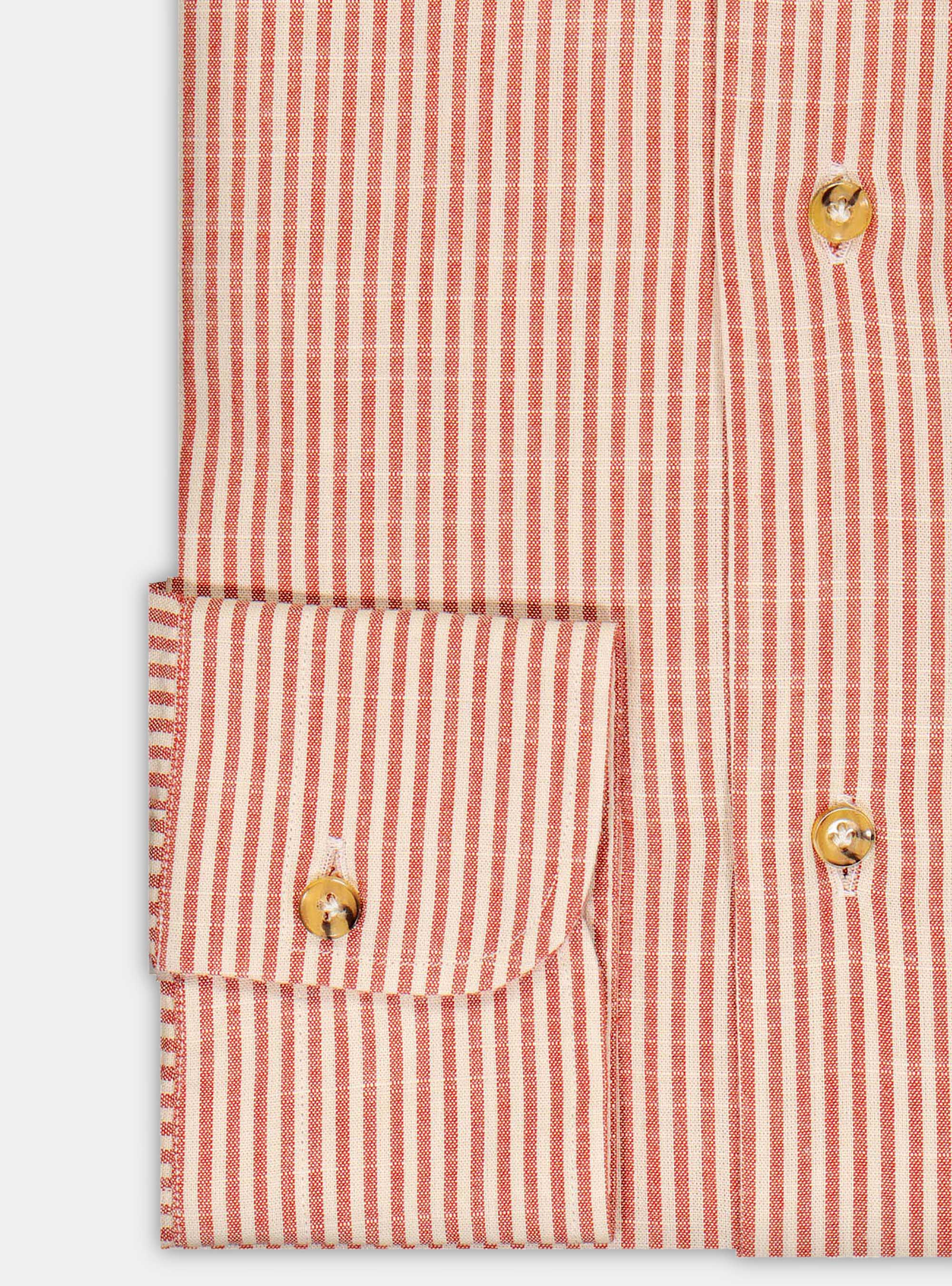 Raw striped cotton french collar shirt, RED