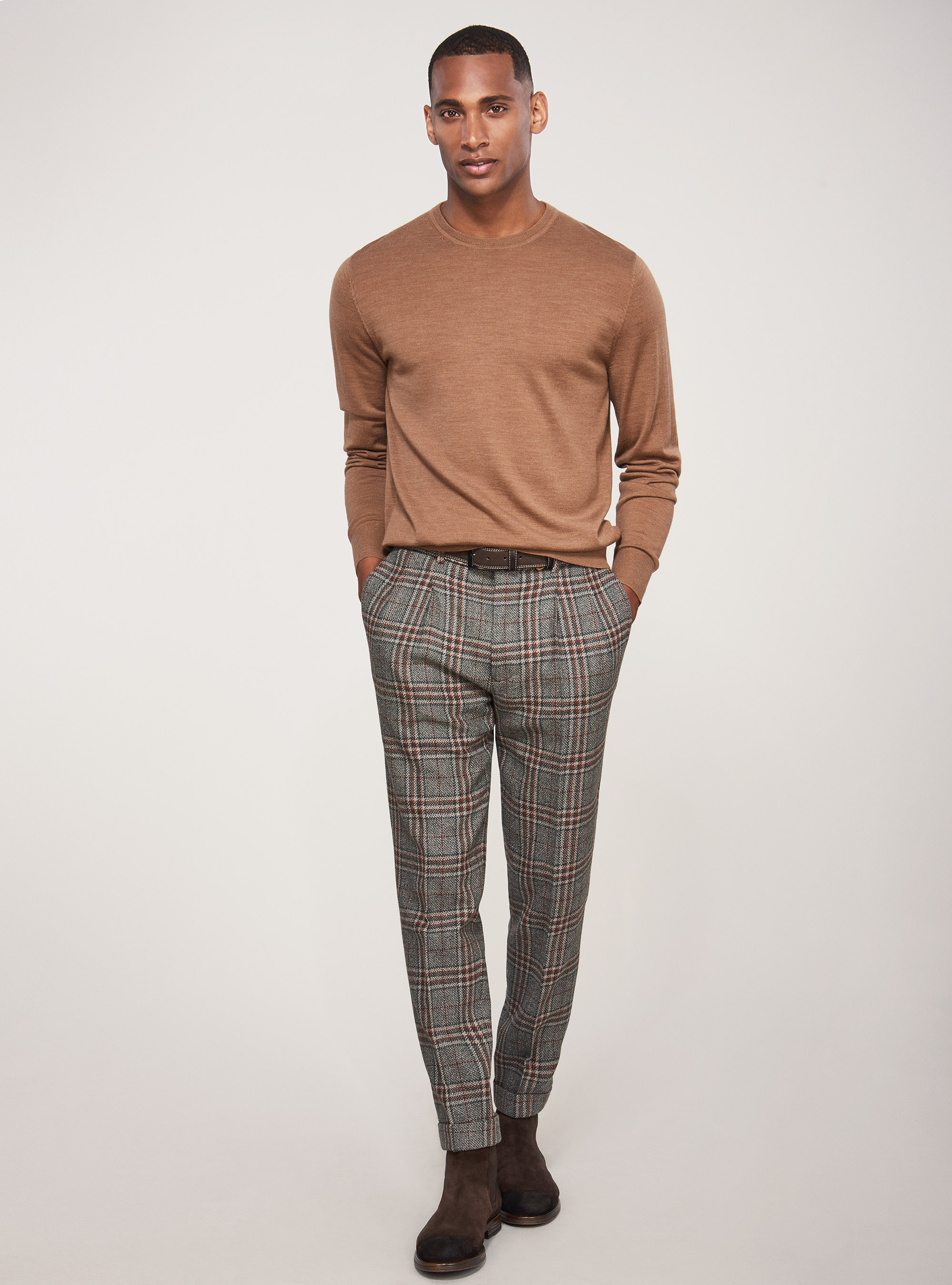 Maglia girocollo in pura lana merino extrafine, TORTORA 0542C