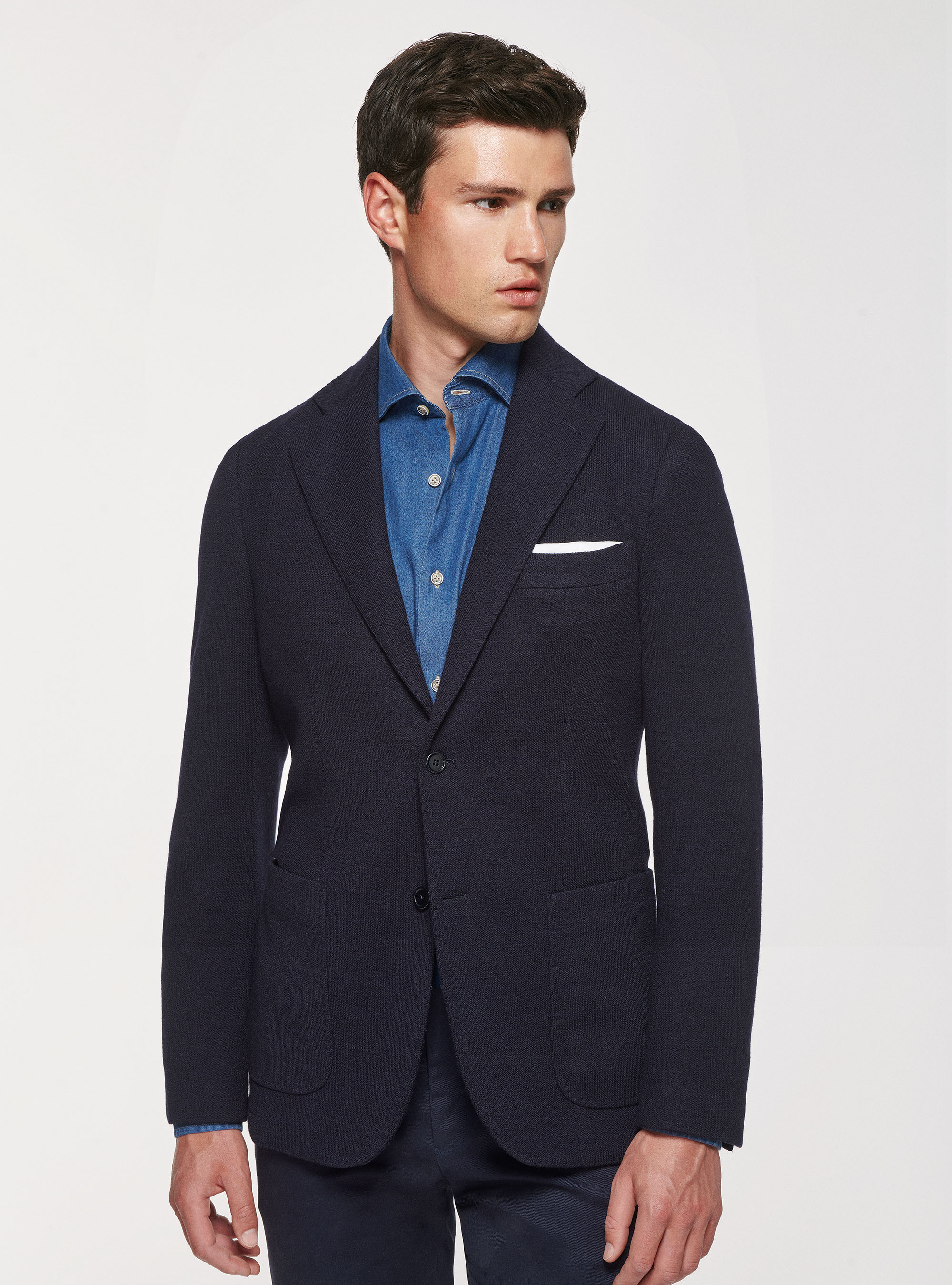 Giacca sfoderata in jersey di lana e cotone, BLU NAVY