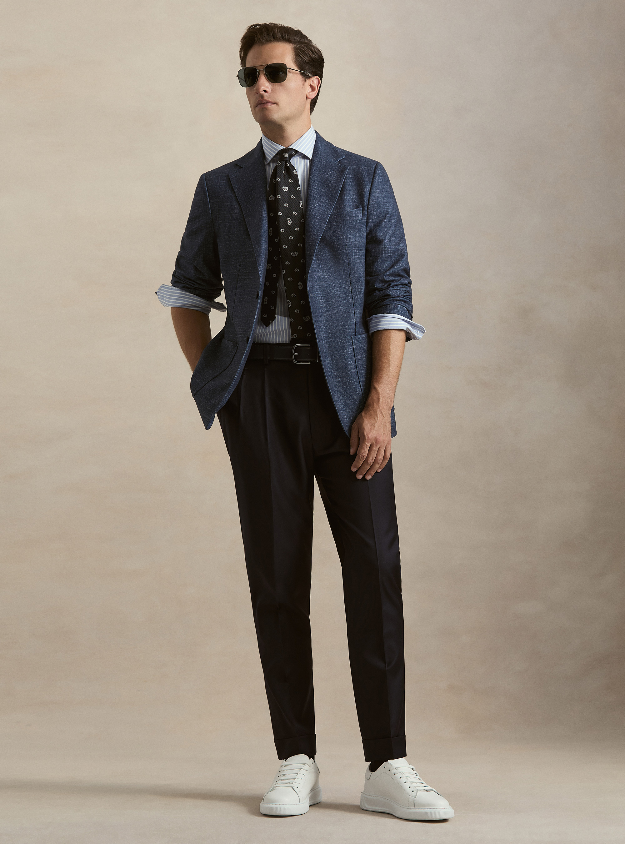Single-Breasted Printed Wool Blazer, 0243C DENIM