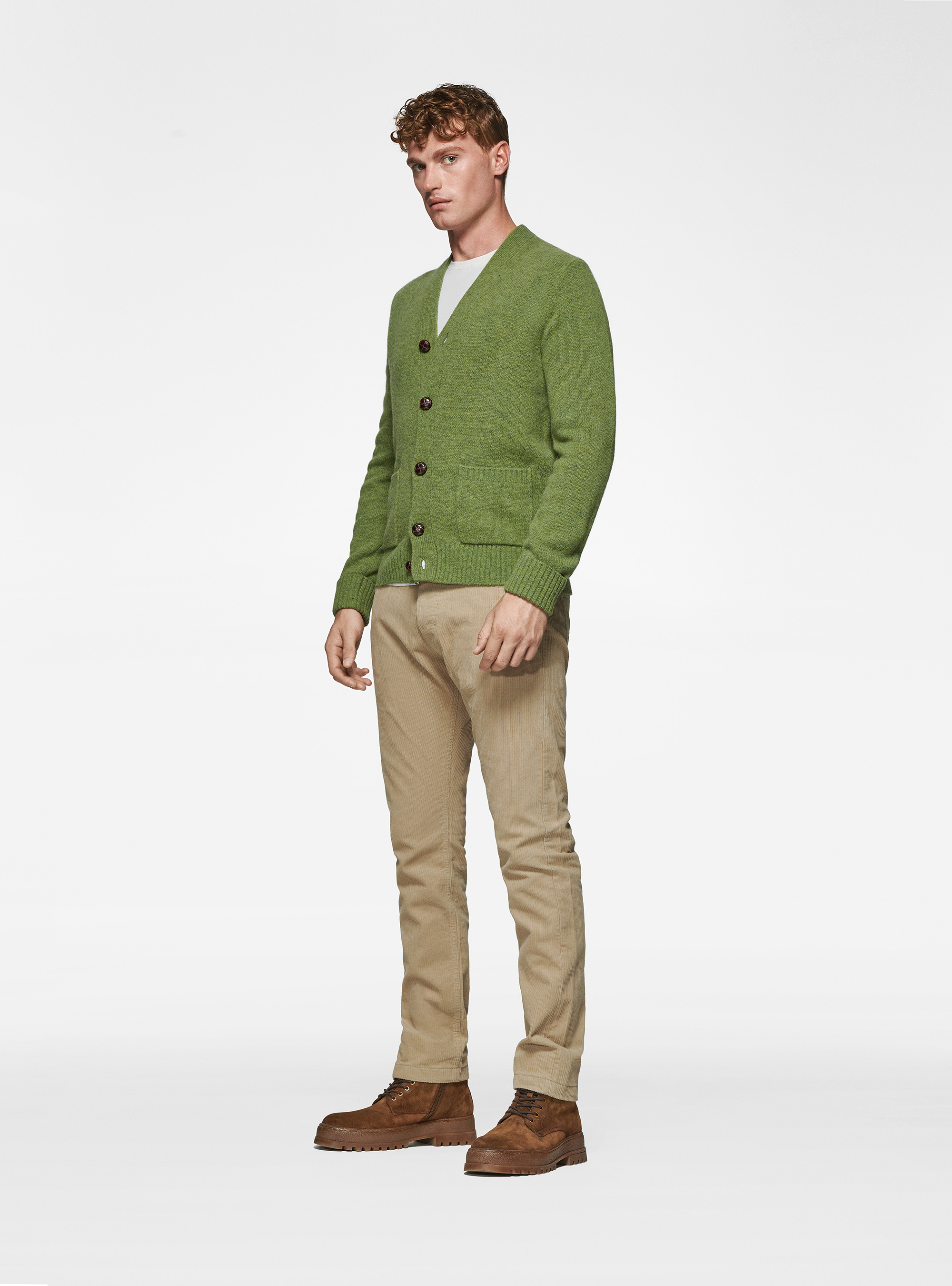 Cardigan in maglia in lana shetland, OLIVA