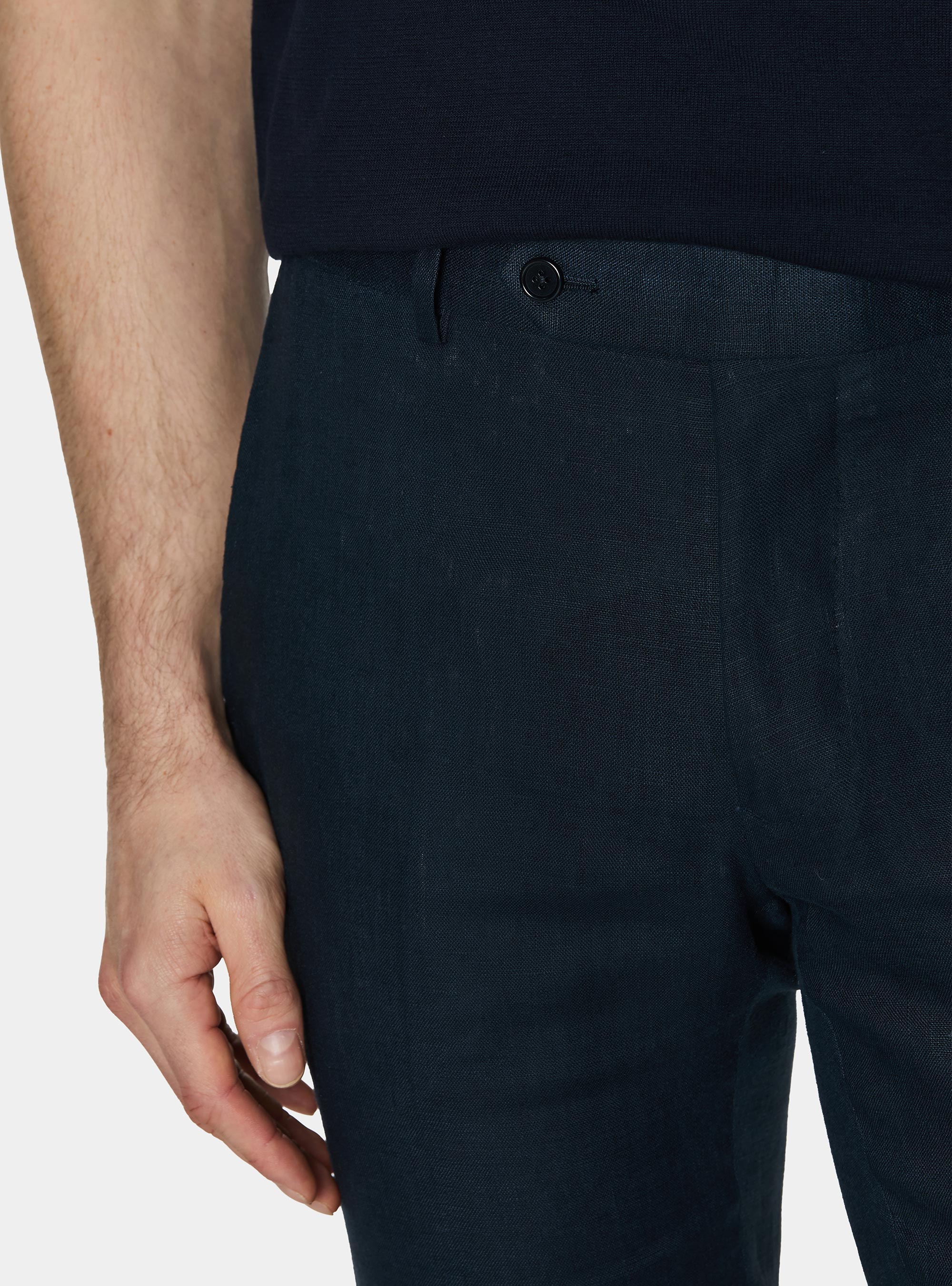 Pure linen suit trousers, NAVY BLUE