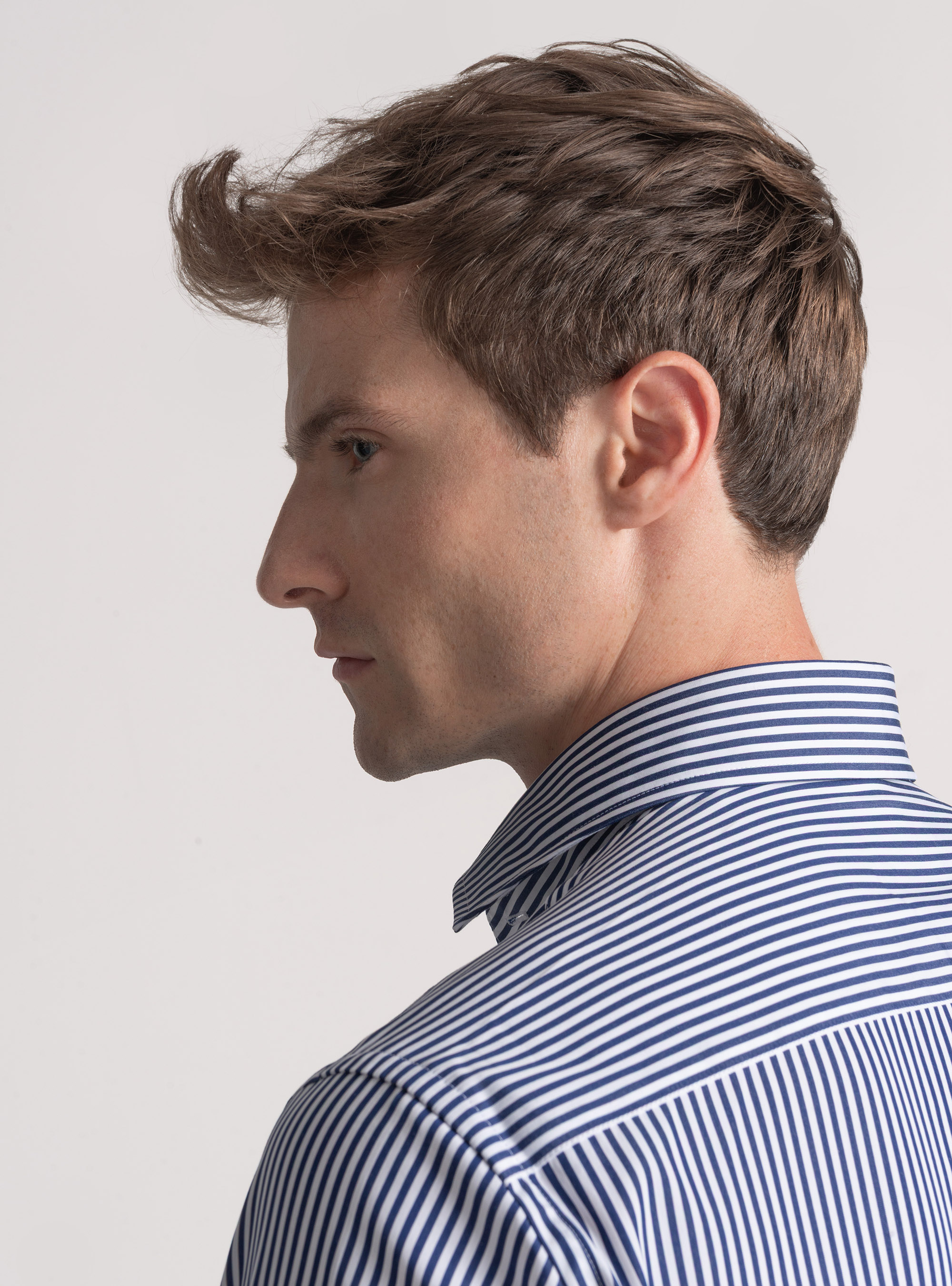 Camisa de popelina de algodón a rayas, AZUL MARINO