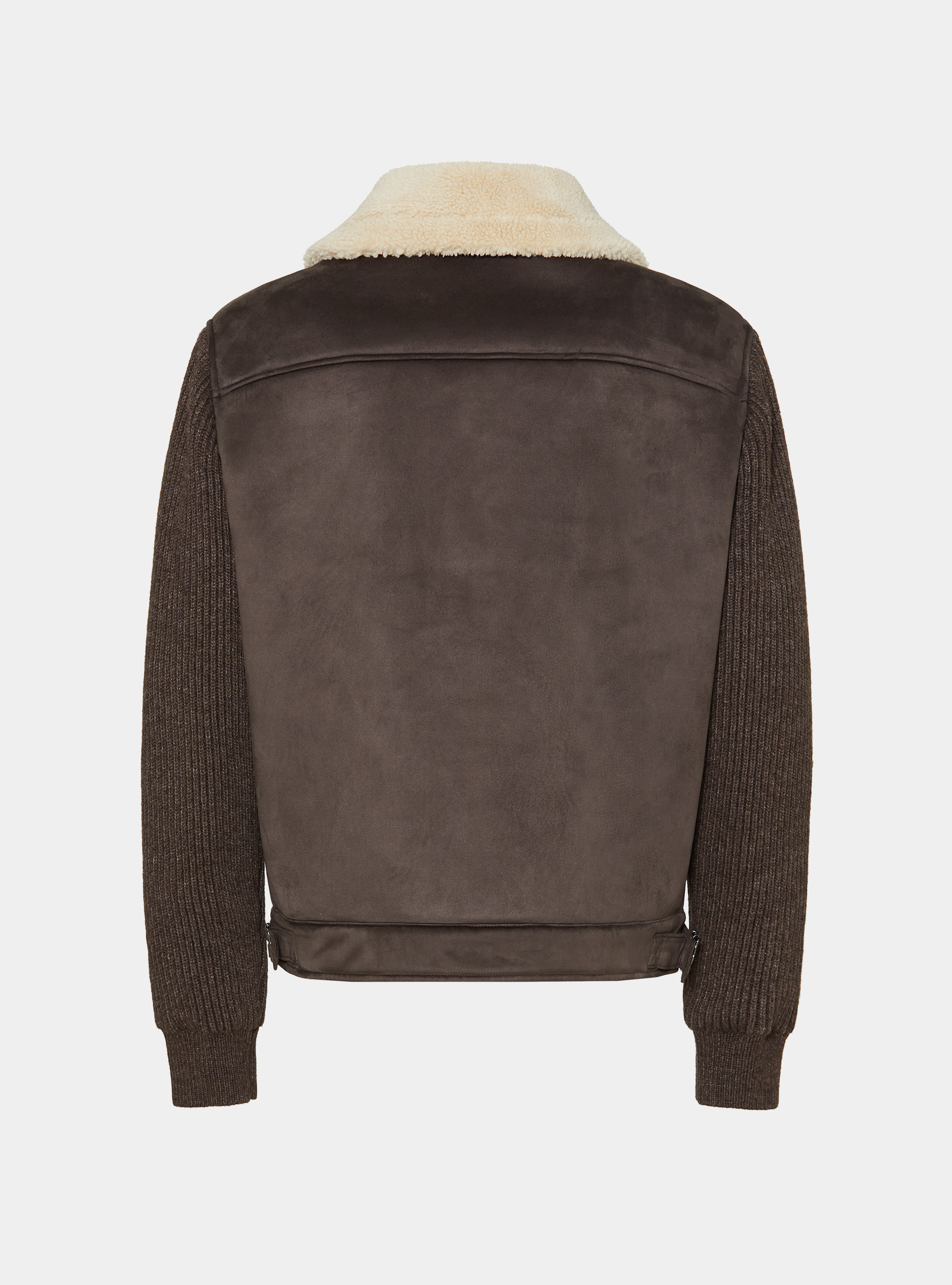 Suede-effect sheepskin with knitted sleeves, BROWN