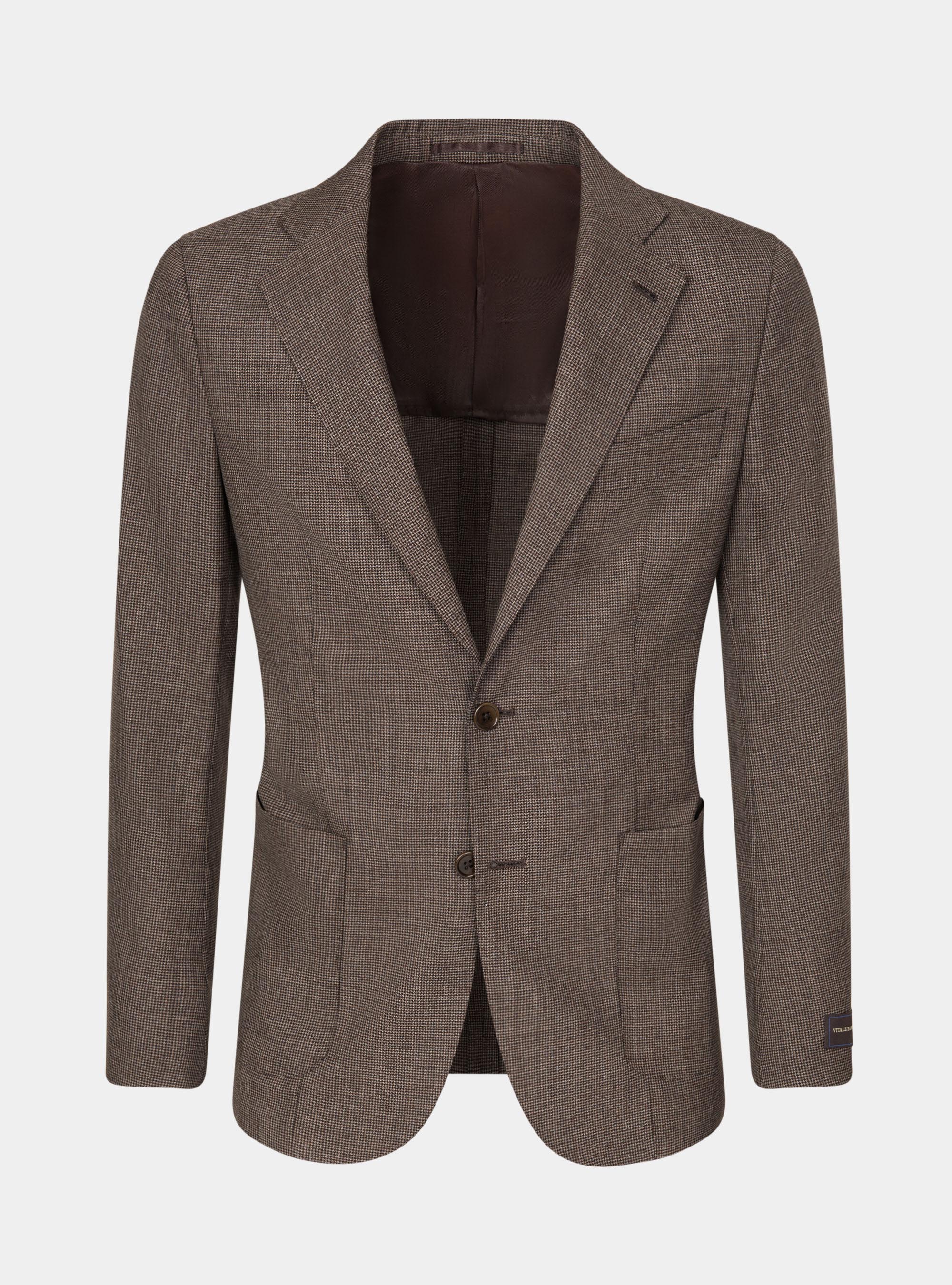 Giacca per abito in pura lana pied de poule, MARRONE