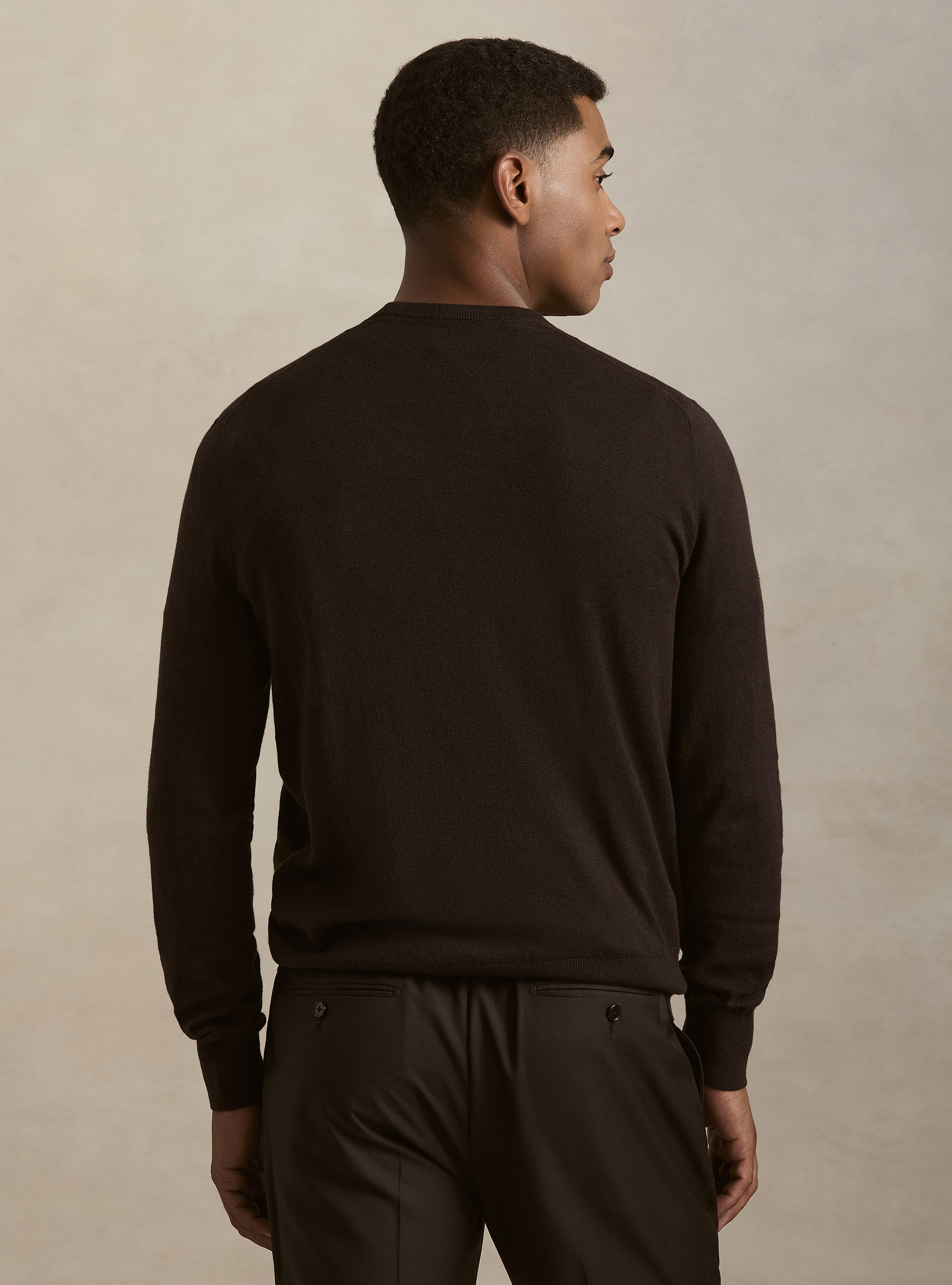 Maglia girocollo in cotone seta e cashmere, MARRONE