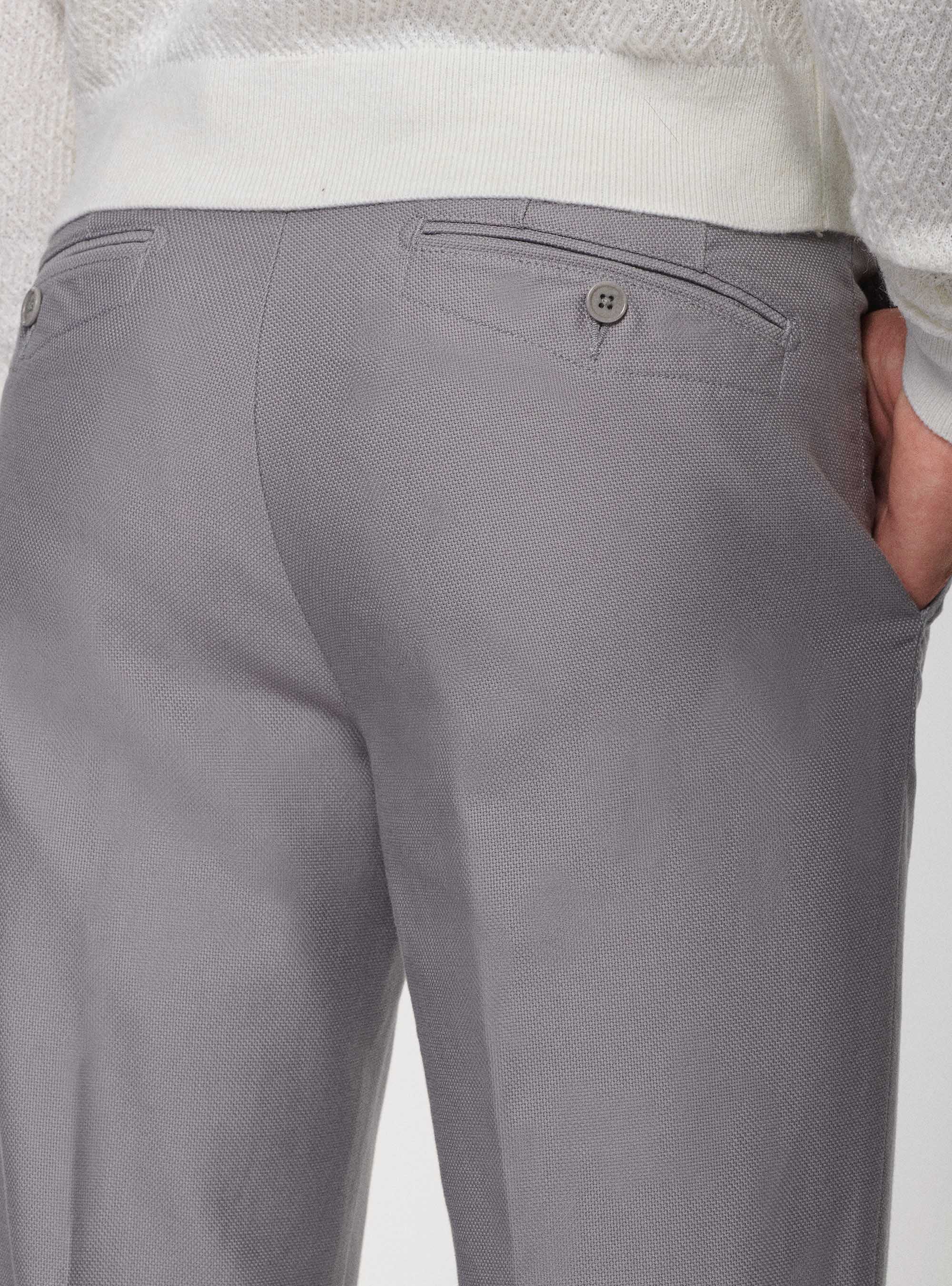 Pantalon chino slim fit en coton armé, GRIS CLAIR MÃ LANGÃ