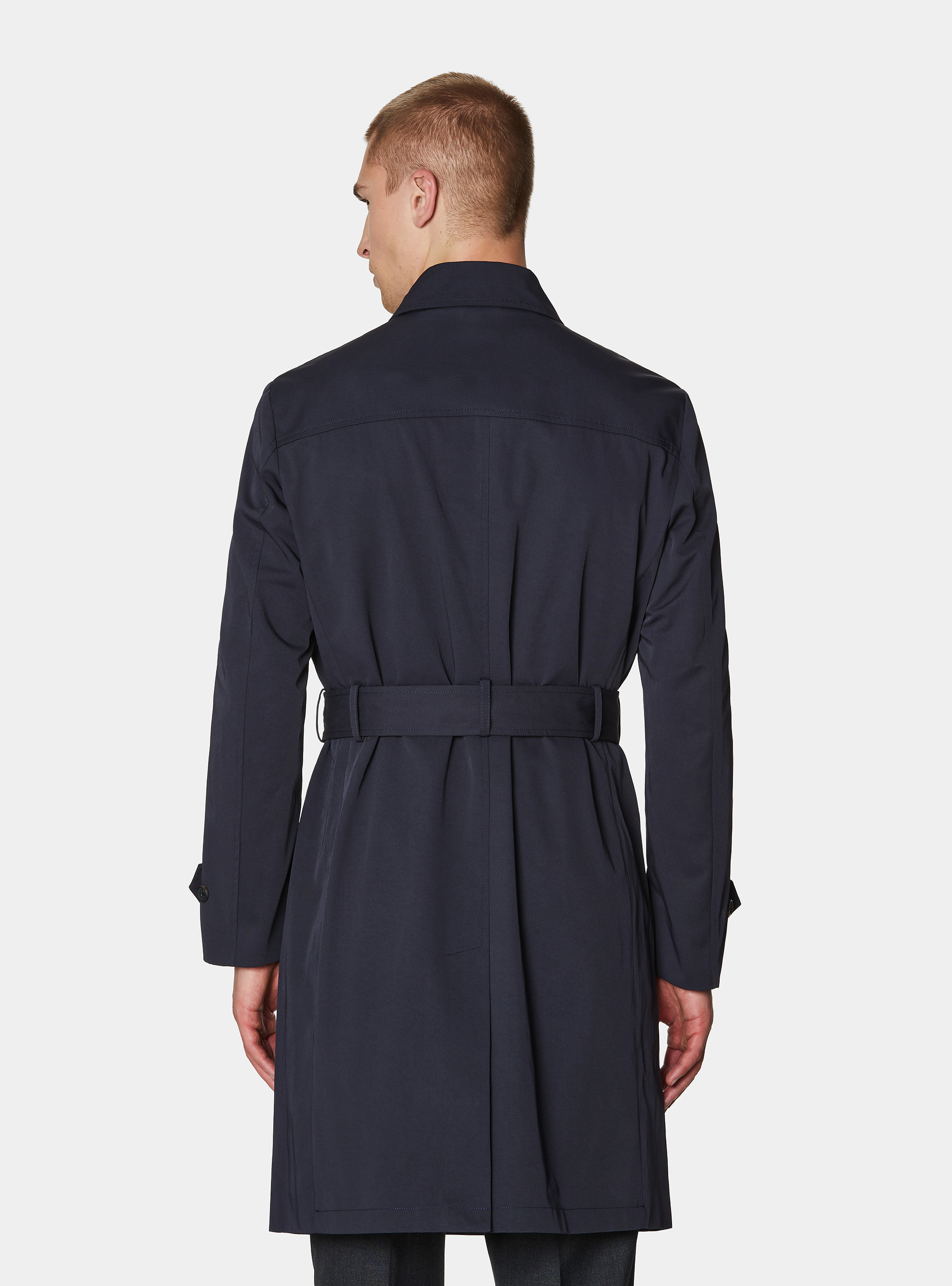 Trench doble botonadura de sarga de algod&oacute;n, AZUL MARINO