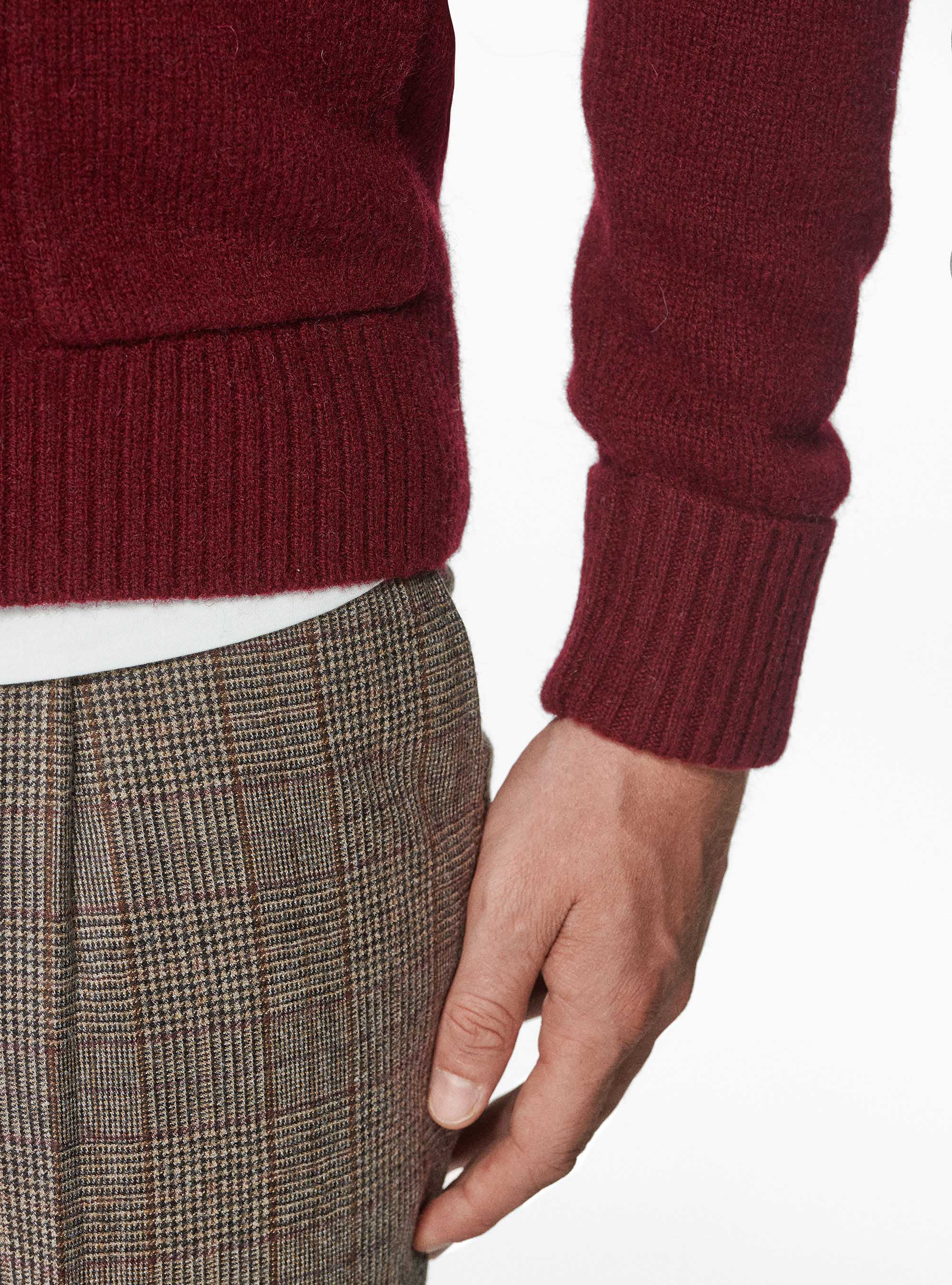 Cardigan in maglia in lana shetland, BORDEAUX