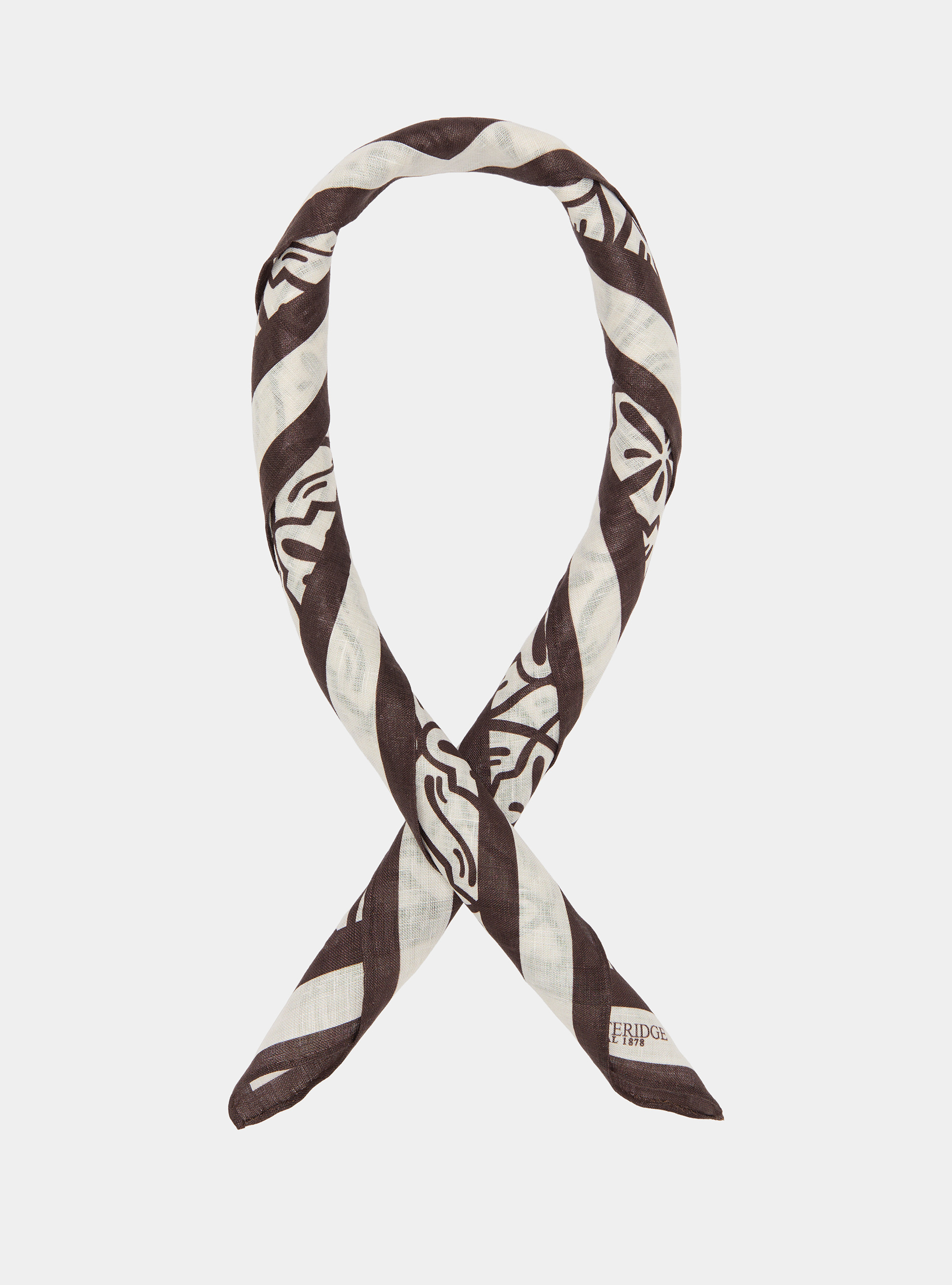 Foulard in lino stampato fantasia maioliche, BROWN