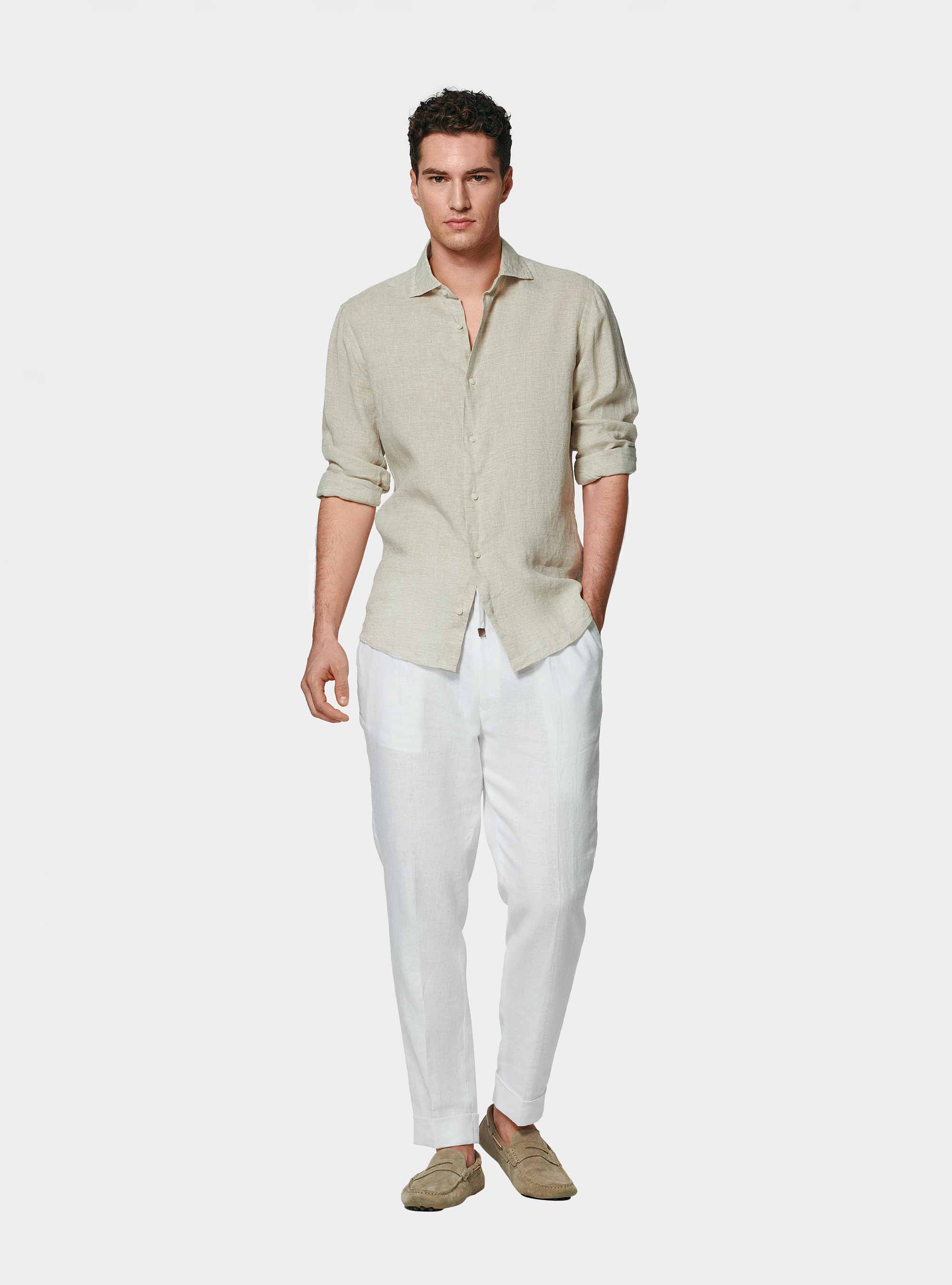 Camicia in puro lino, ECRU MELANGE 0562C