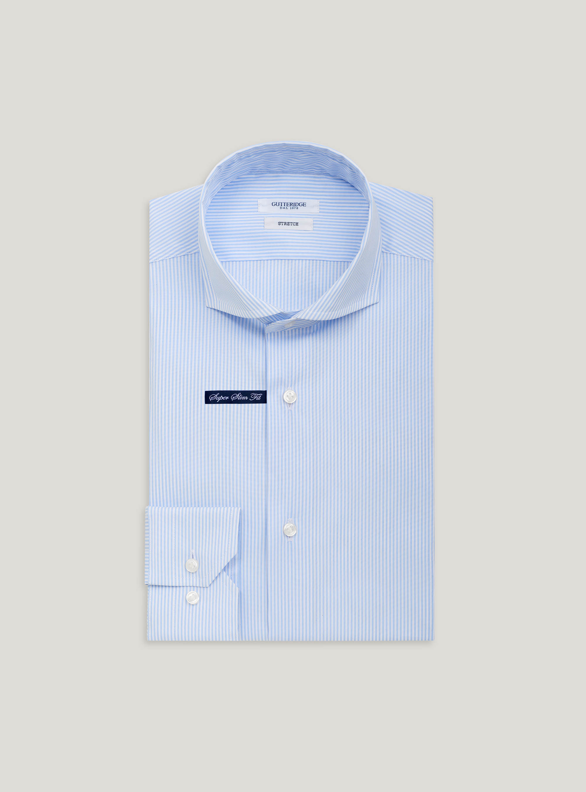 Camicia super slim in cotone stretch rigato, AZZURRO