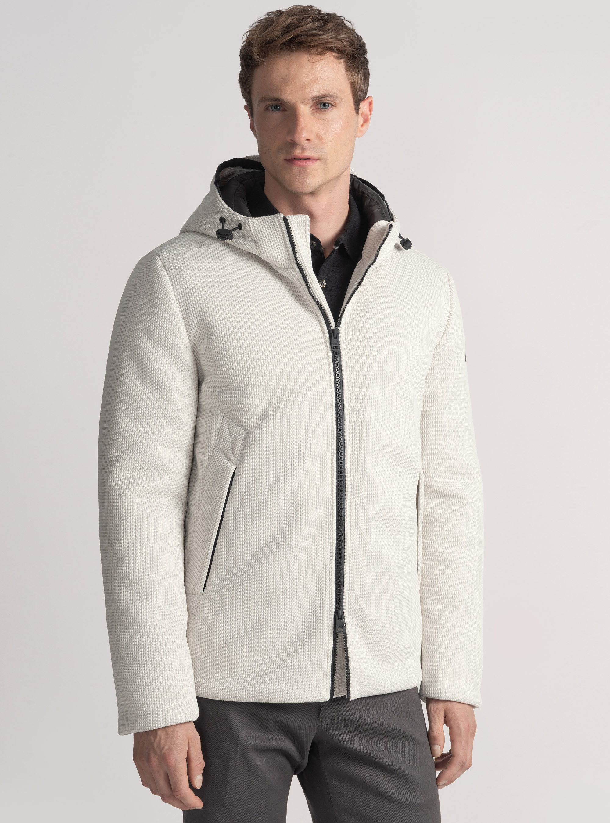 Padded technical jacket with hood, 0055C OFF WHITE