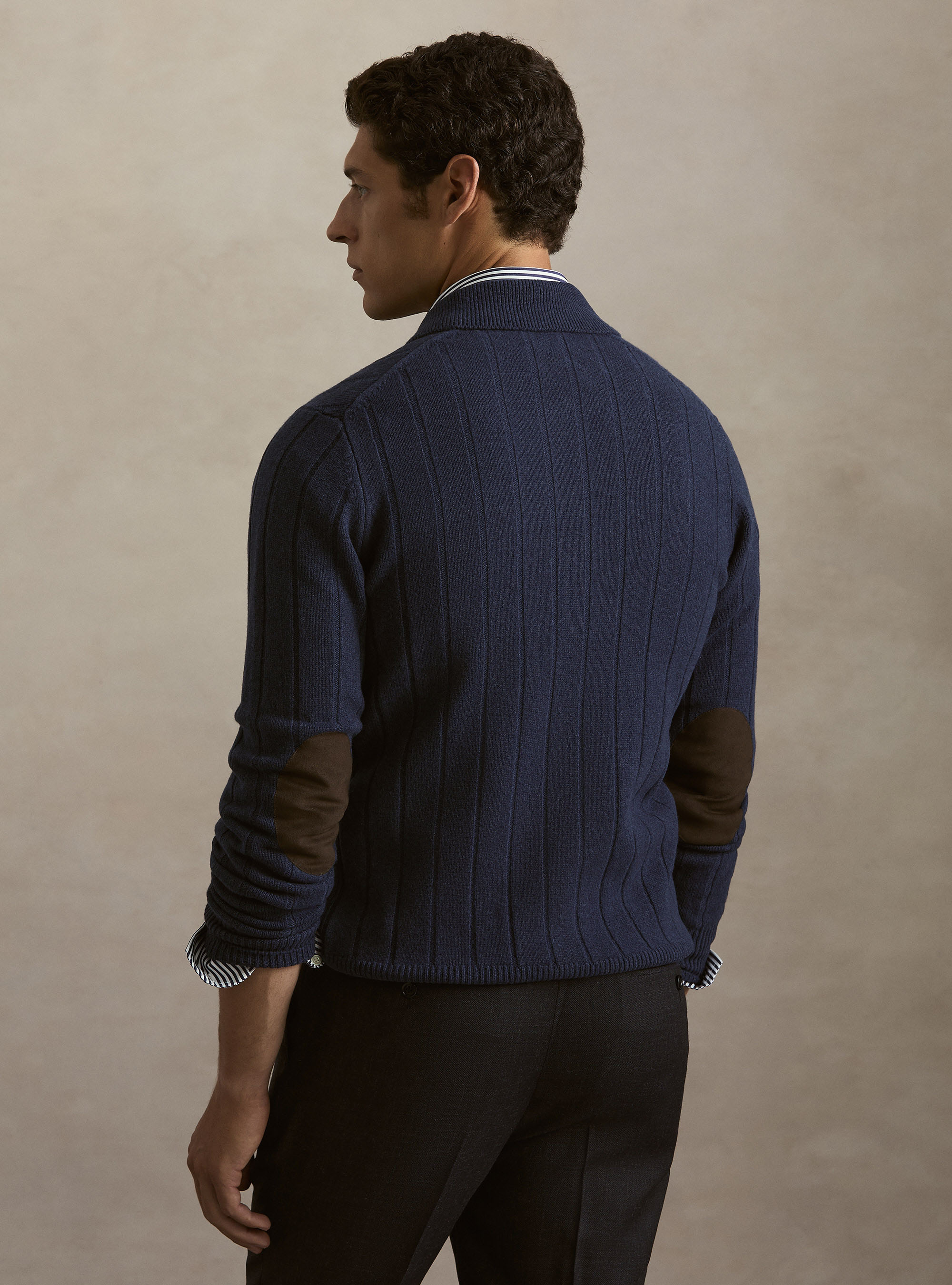 Full-Zip Pullover aus Wolle-Kaschmir mit Flachrippe, INCHIOSTRO 0232C