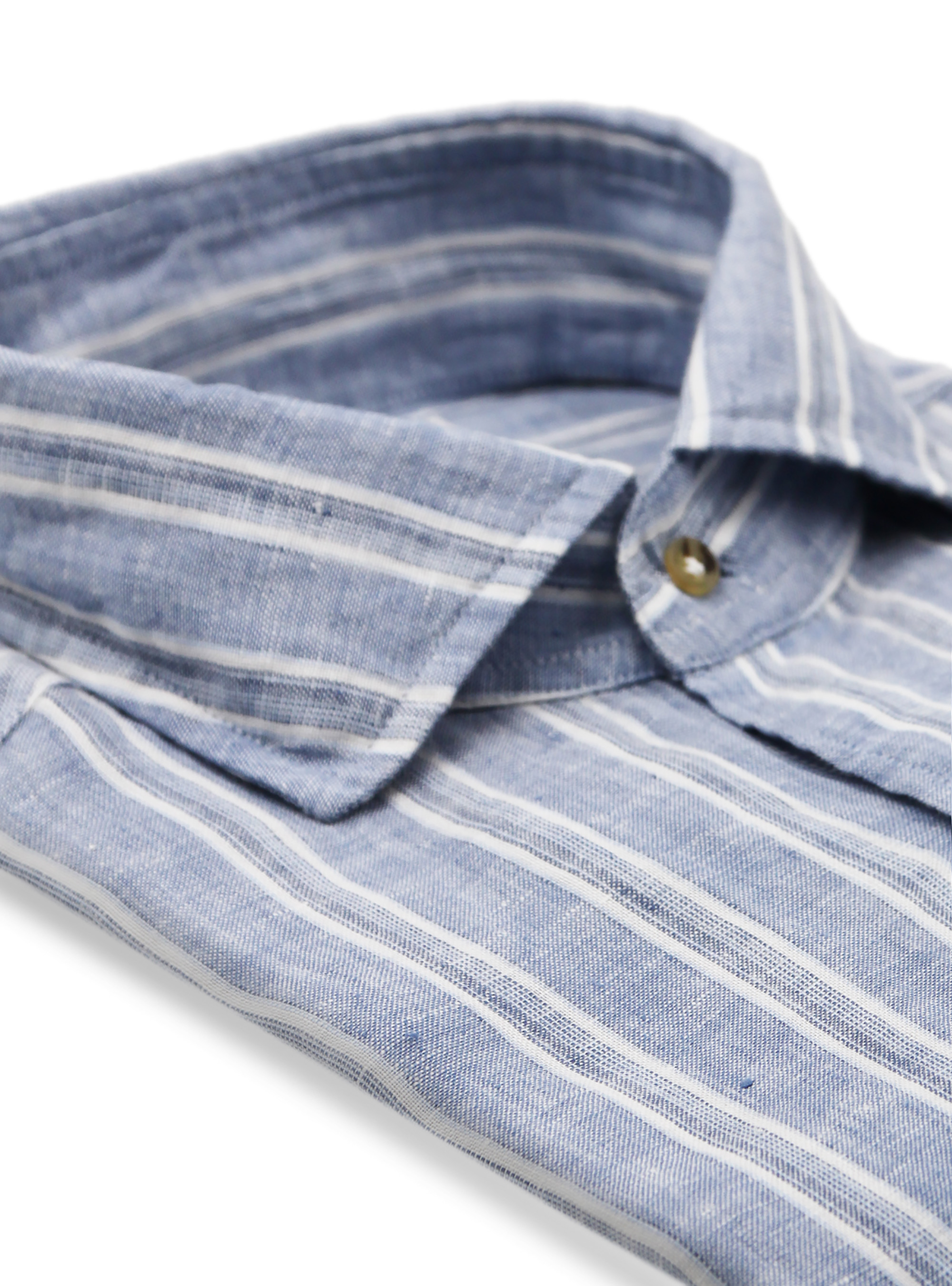 Camicia collo francese semi aperto in lino rigato, INK