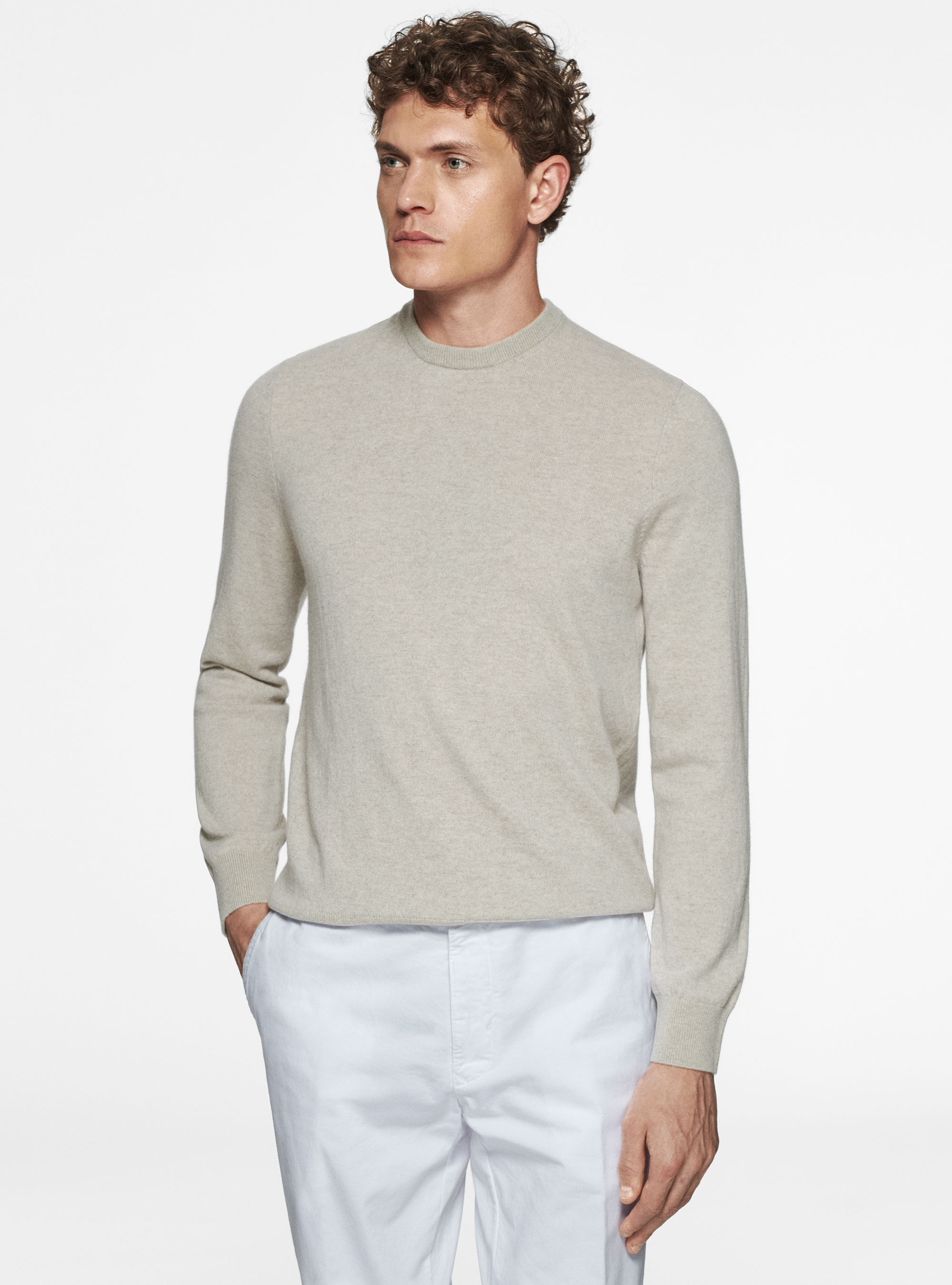 Maglia girocollo in cashmere, ECRU