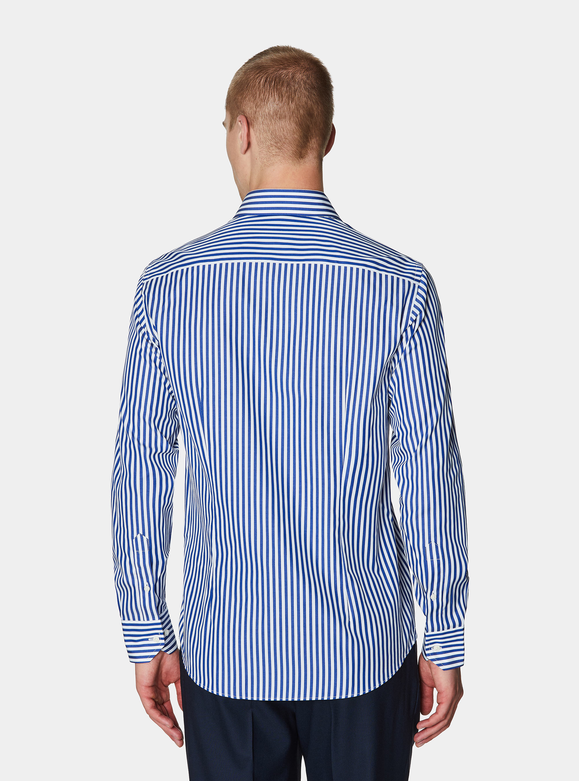 Camicia in popeline di cotone riga larga, BLU