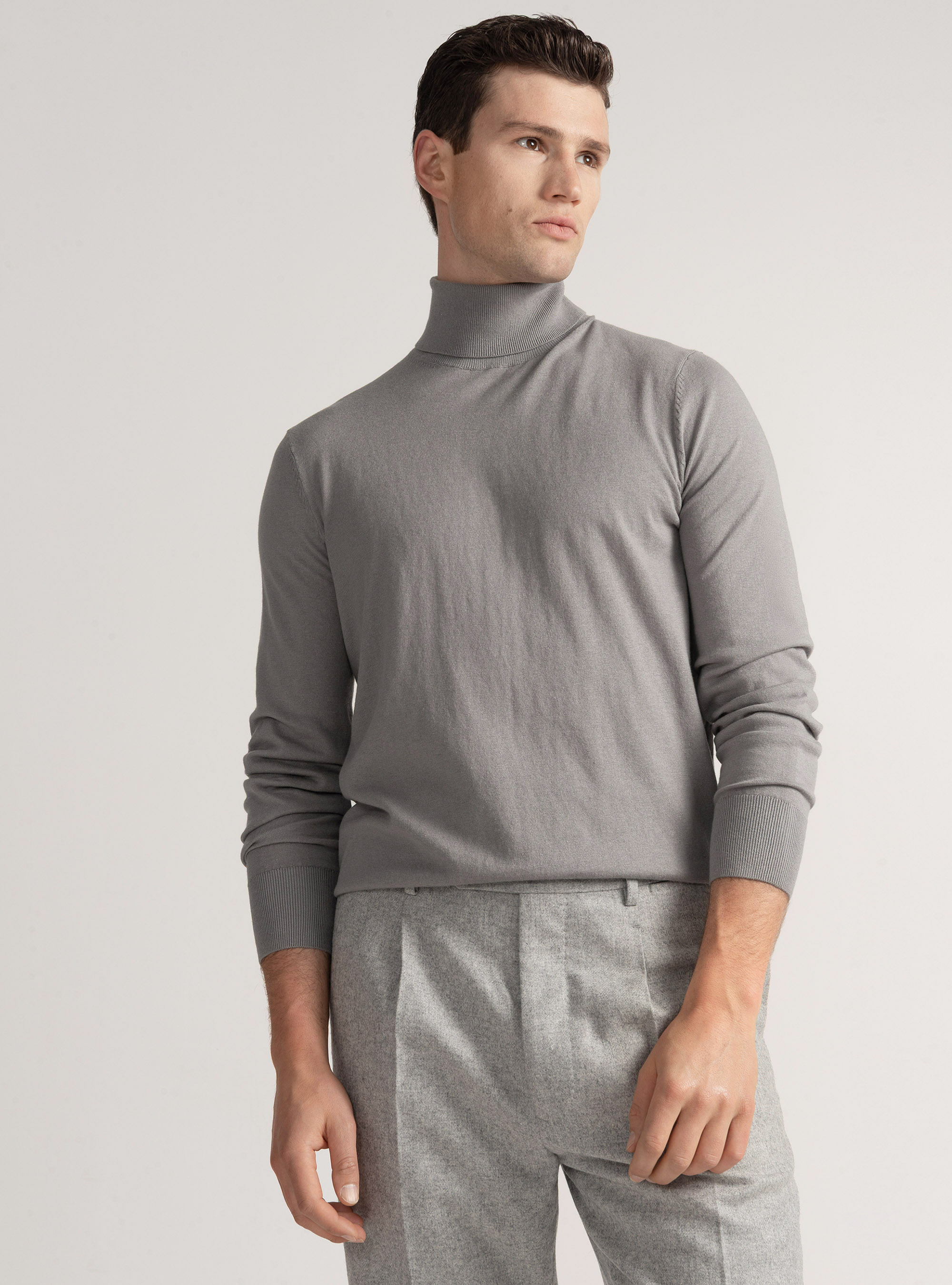 Silk and cashmere cotton turtleneck, GREY