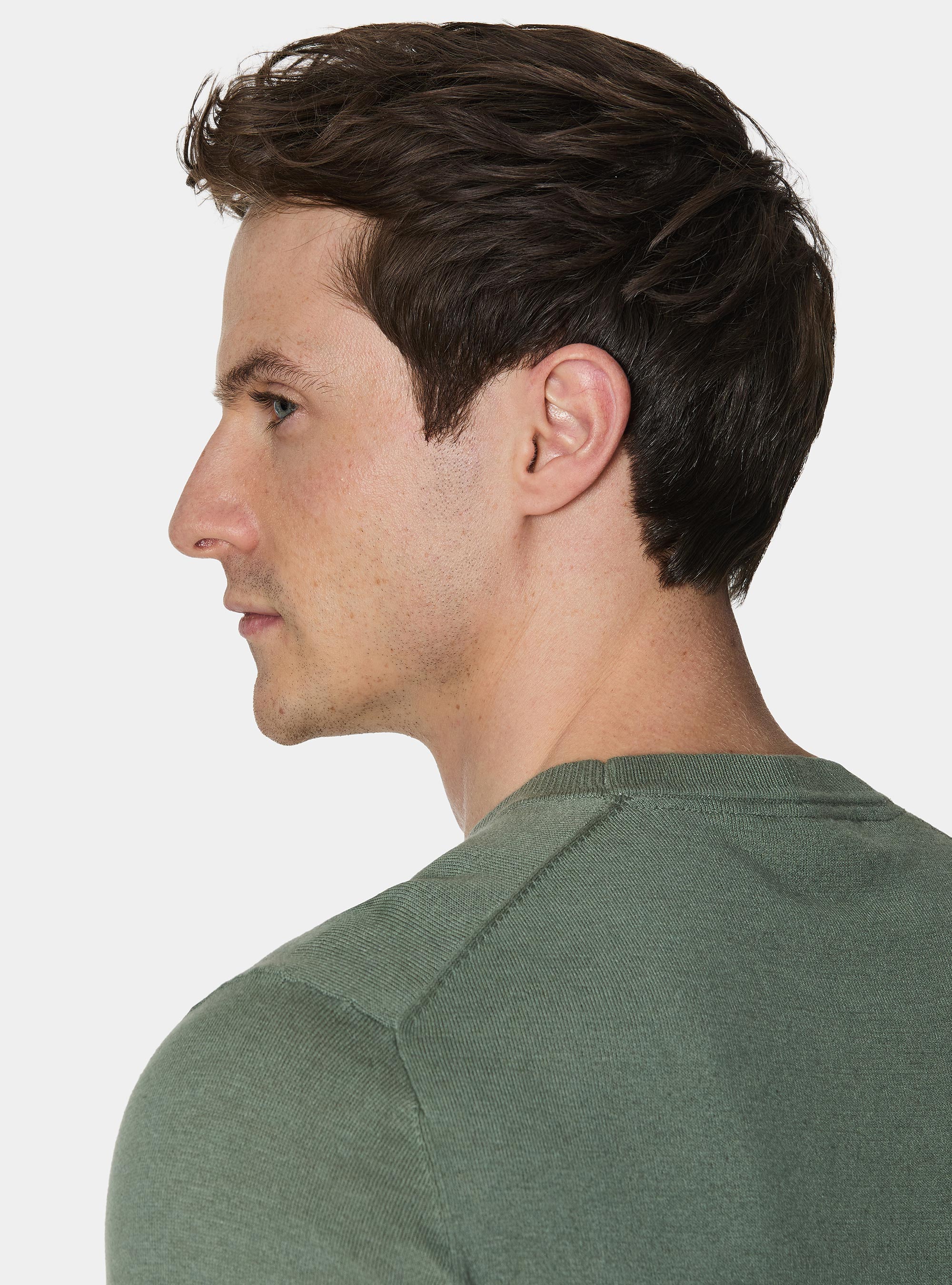 Maglia girocollo in cotone seta e cashmere, VERDE SALVIA 0604C