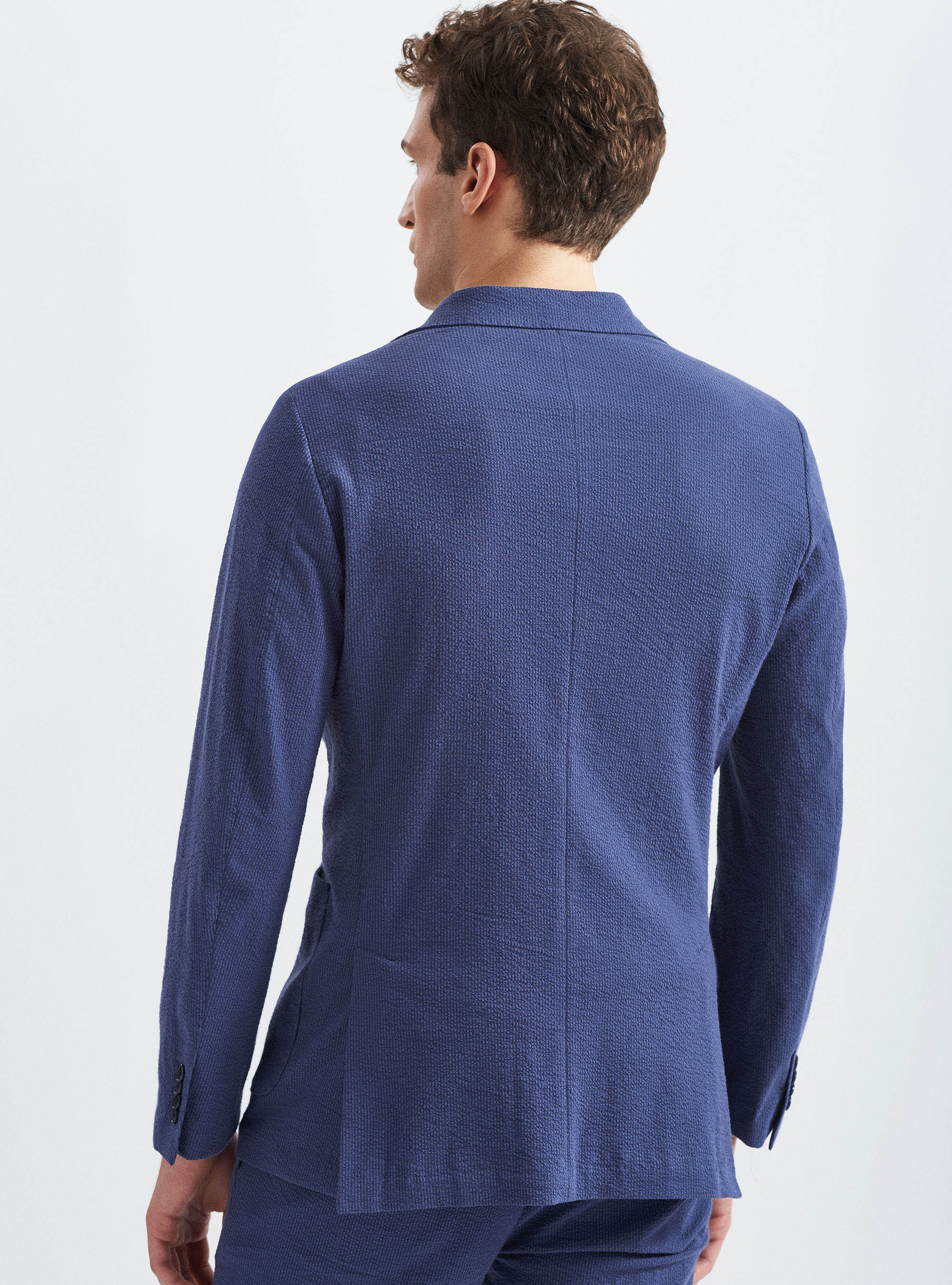 Giacca per abito seersucker in cotone stretch, 0243C DENIM
