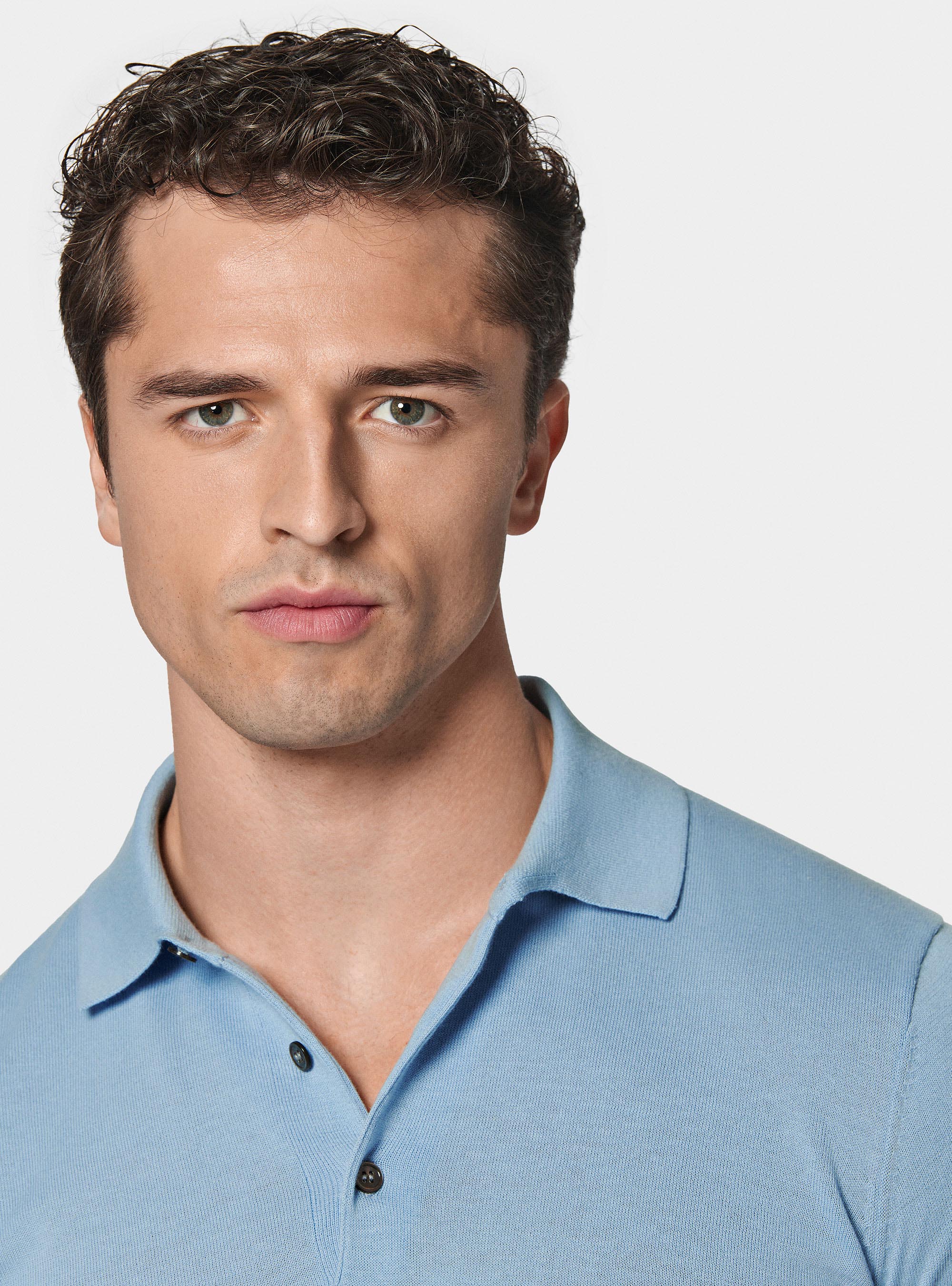 Polo in maglia di cotone extrafine, AZZURRO POLVERE 0283C