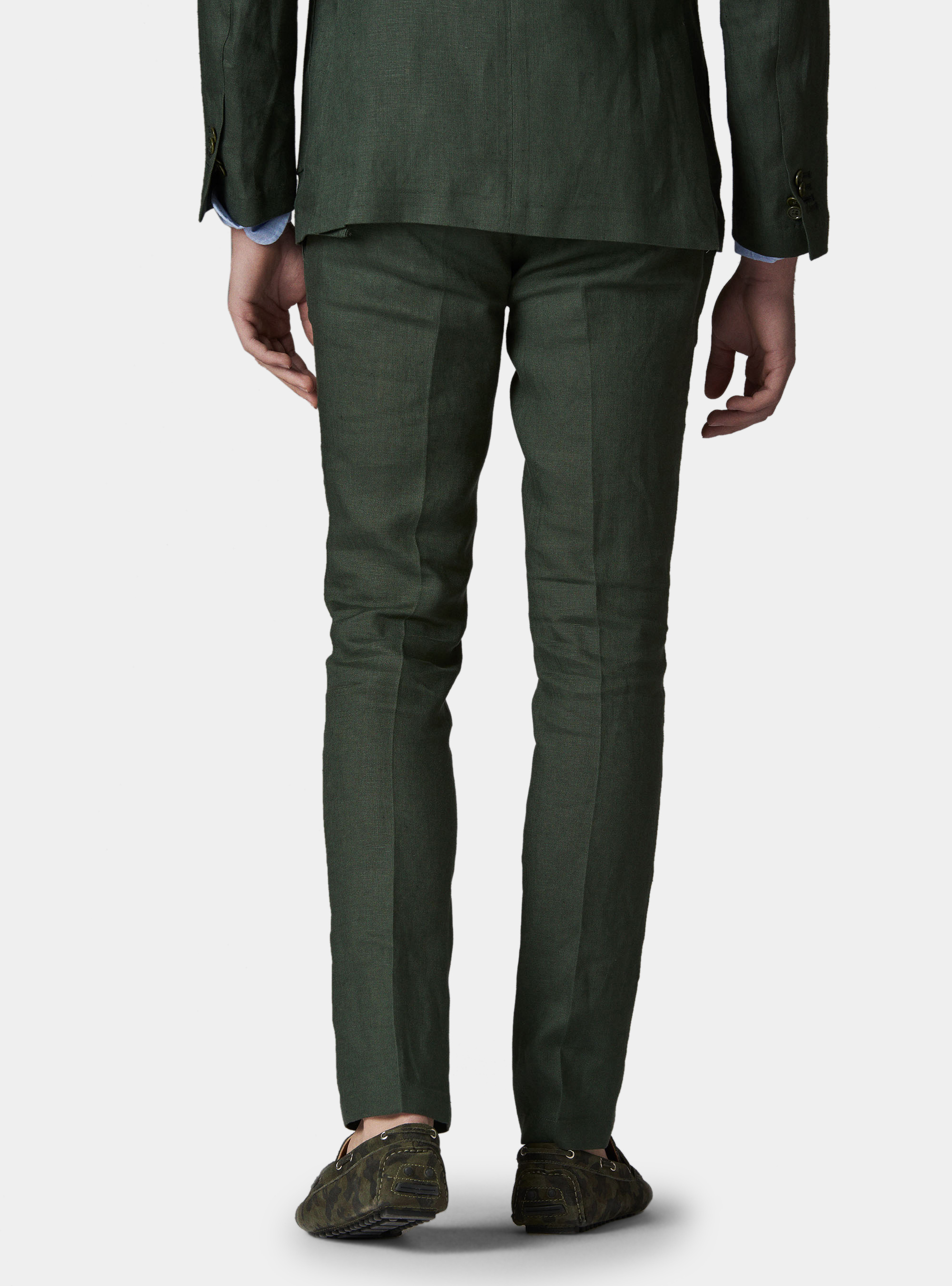 Pantalone con pince per abito in lino ritorto, VERDE
