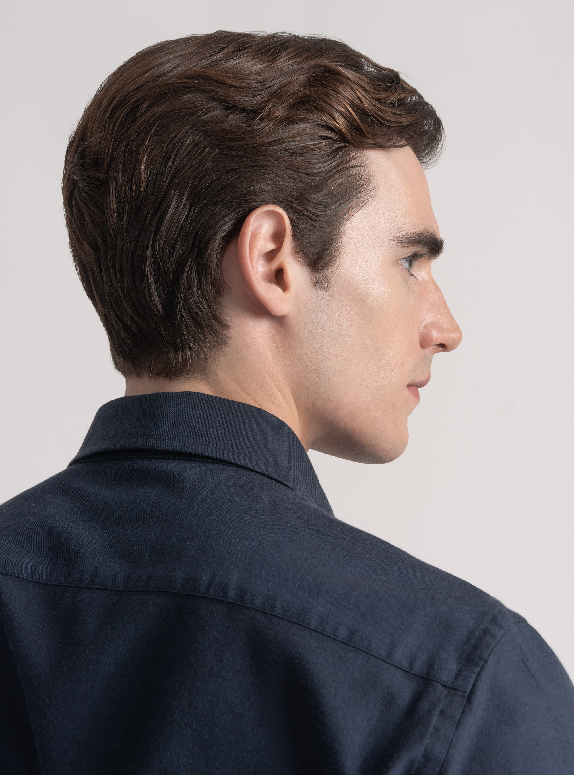 Cotton and wool flannel shirt, NAVY BLUE