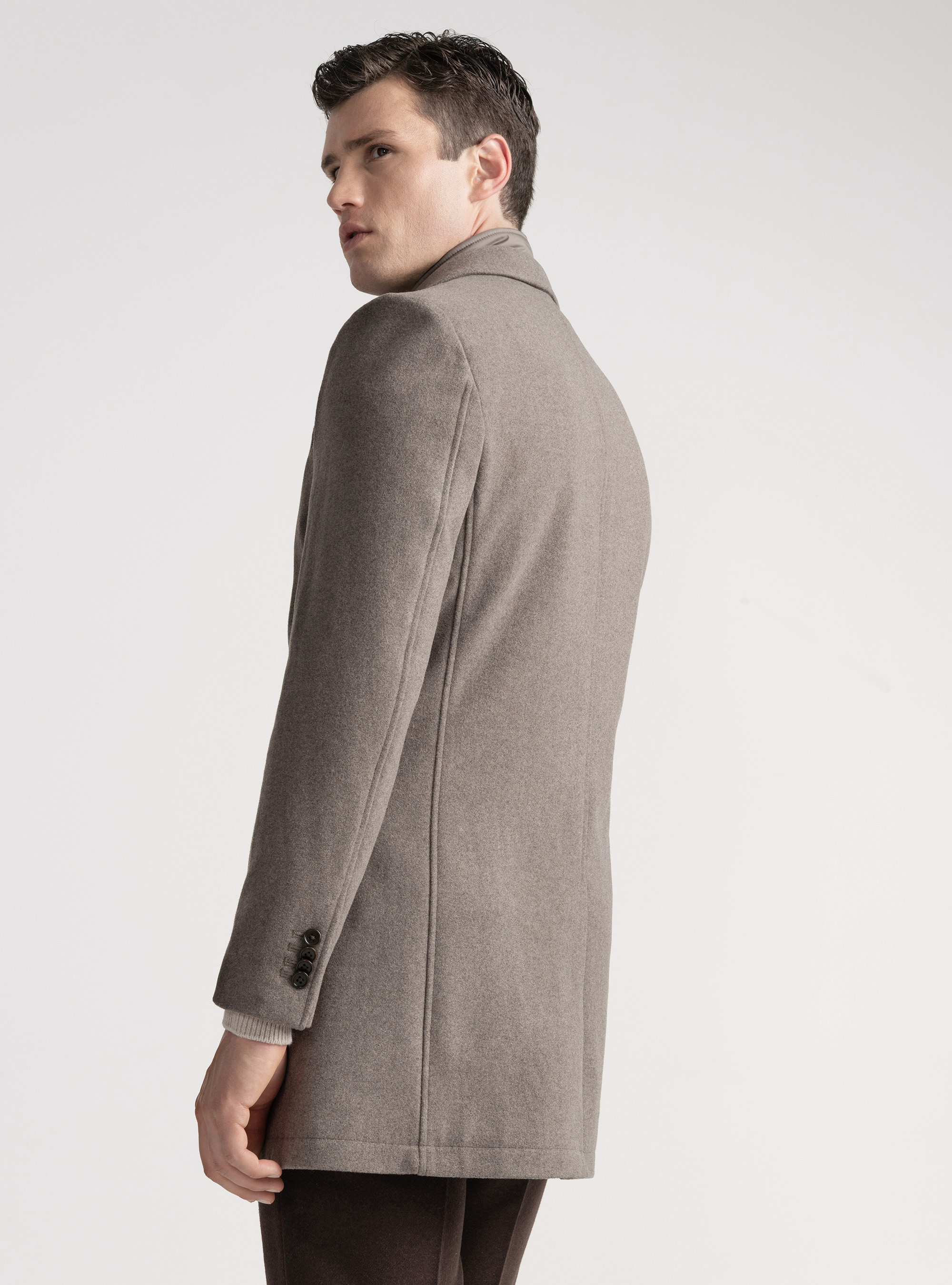 Cappotto misto lana con pettorina, FANGO