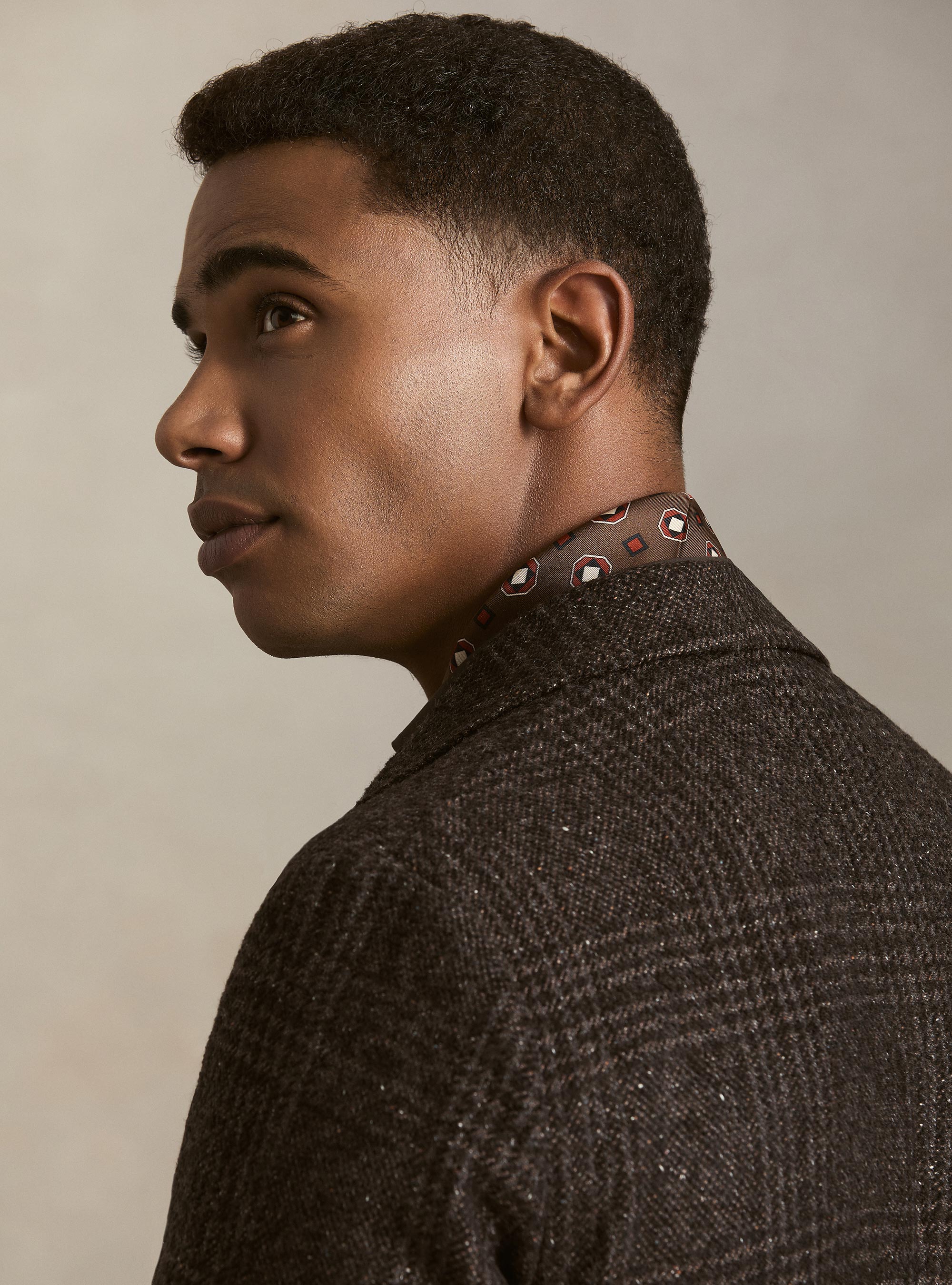 Cappotto doppiopetto fantasia in misto cashmere, MARRONE