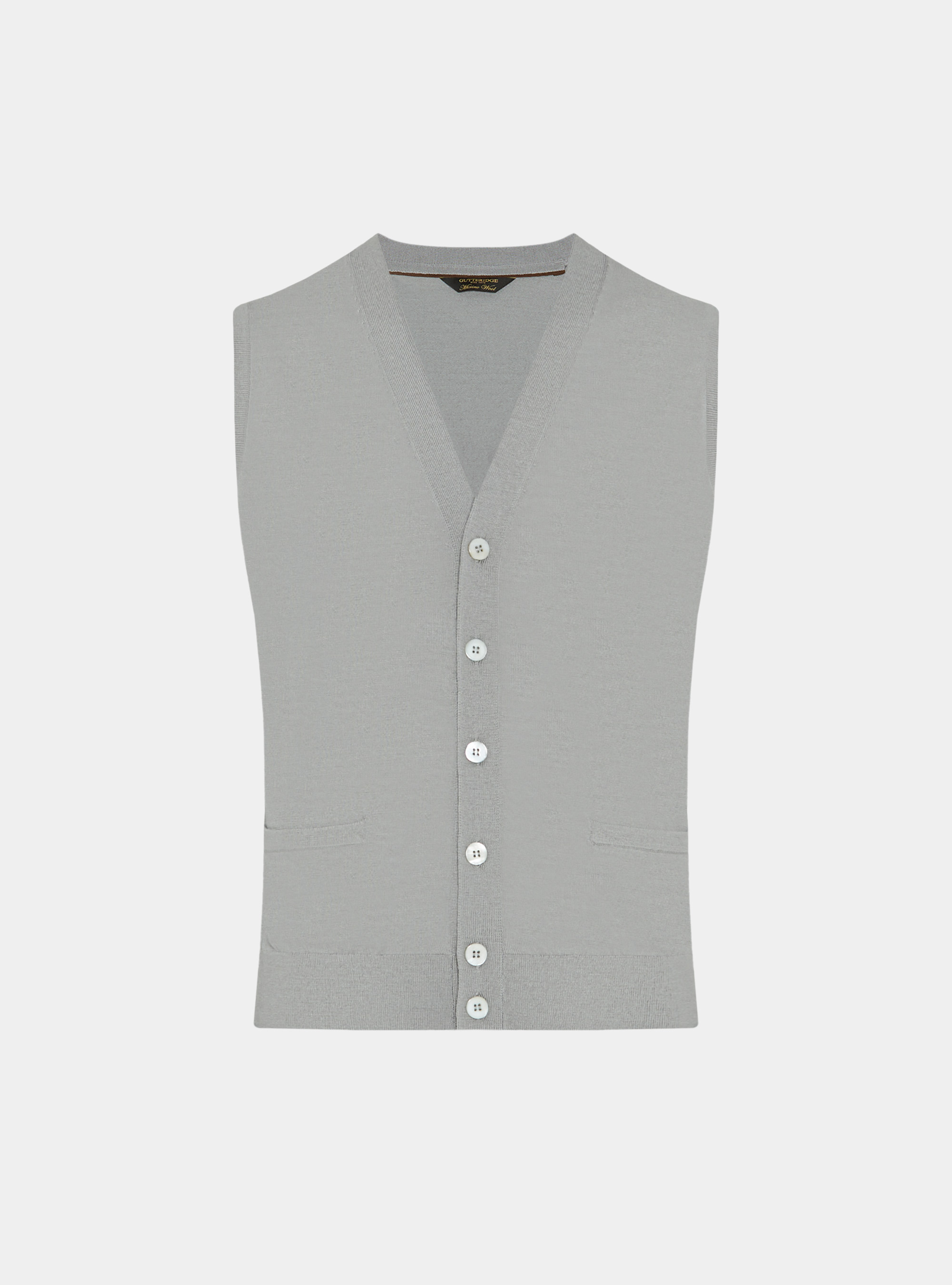 Knitted gilet with buttons in extra-fine merino wool, GREY