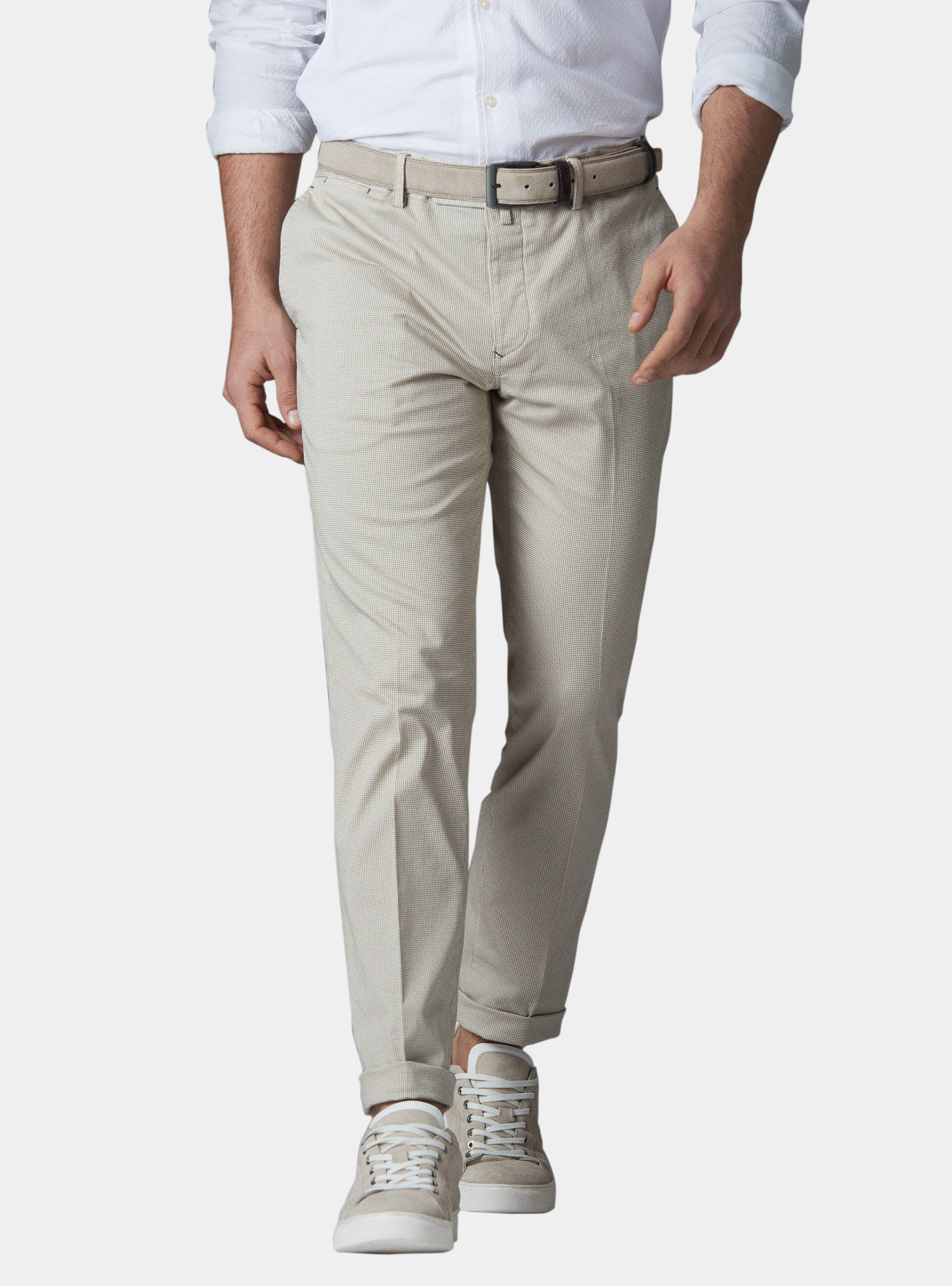 Pantaloni in cotone stretch, ECRU