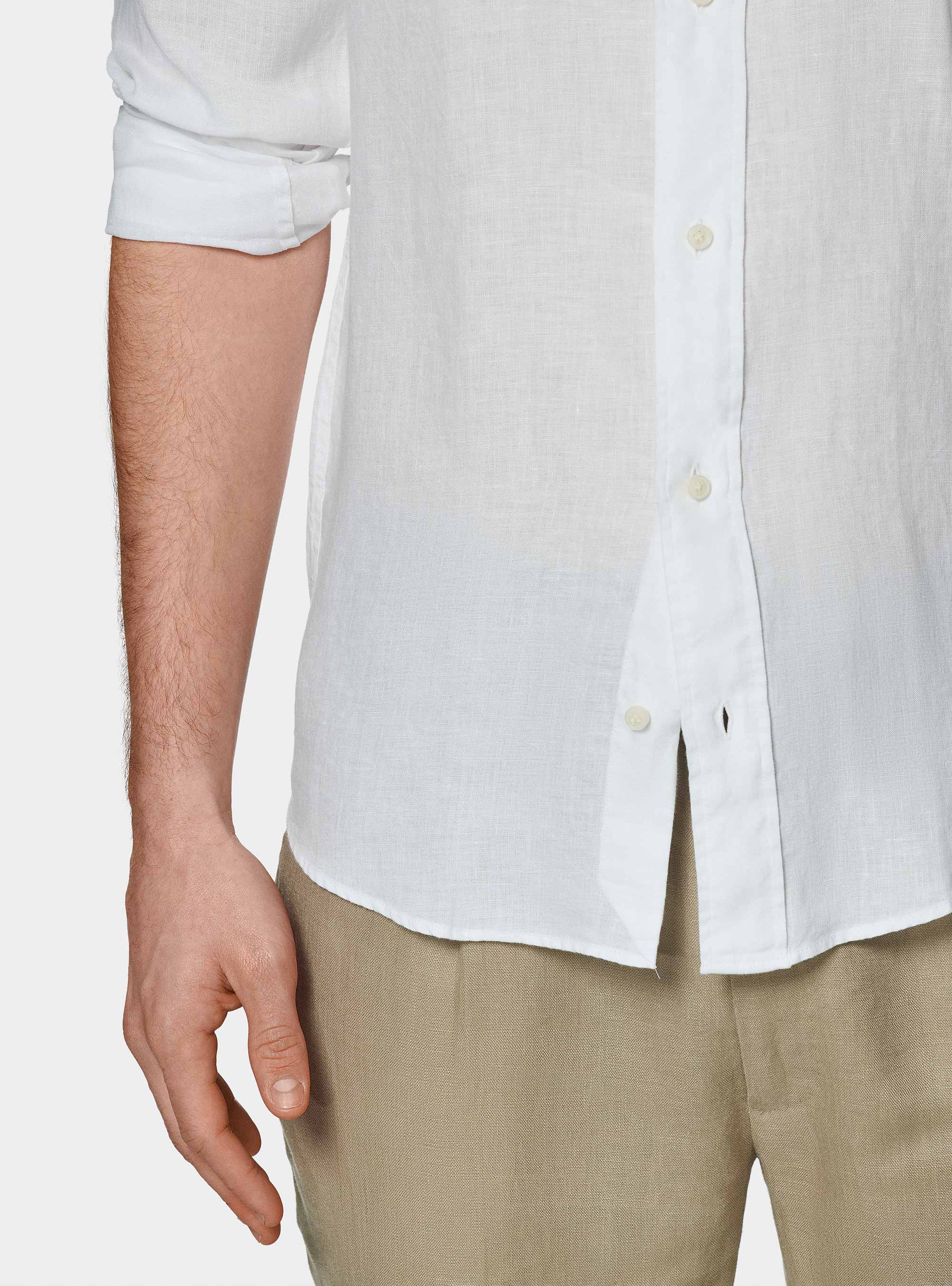 Camisa coreana blanca de lino puro, BLANCO