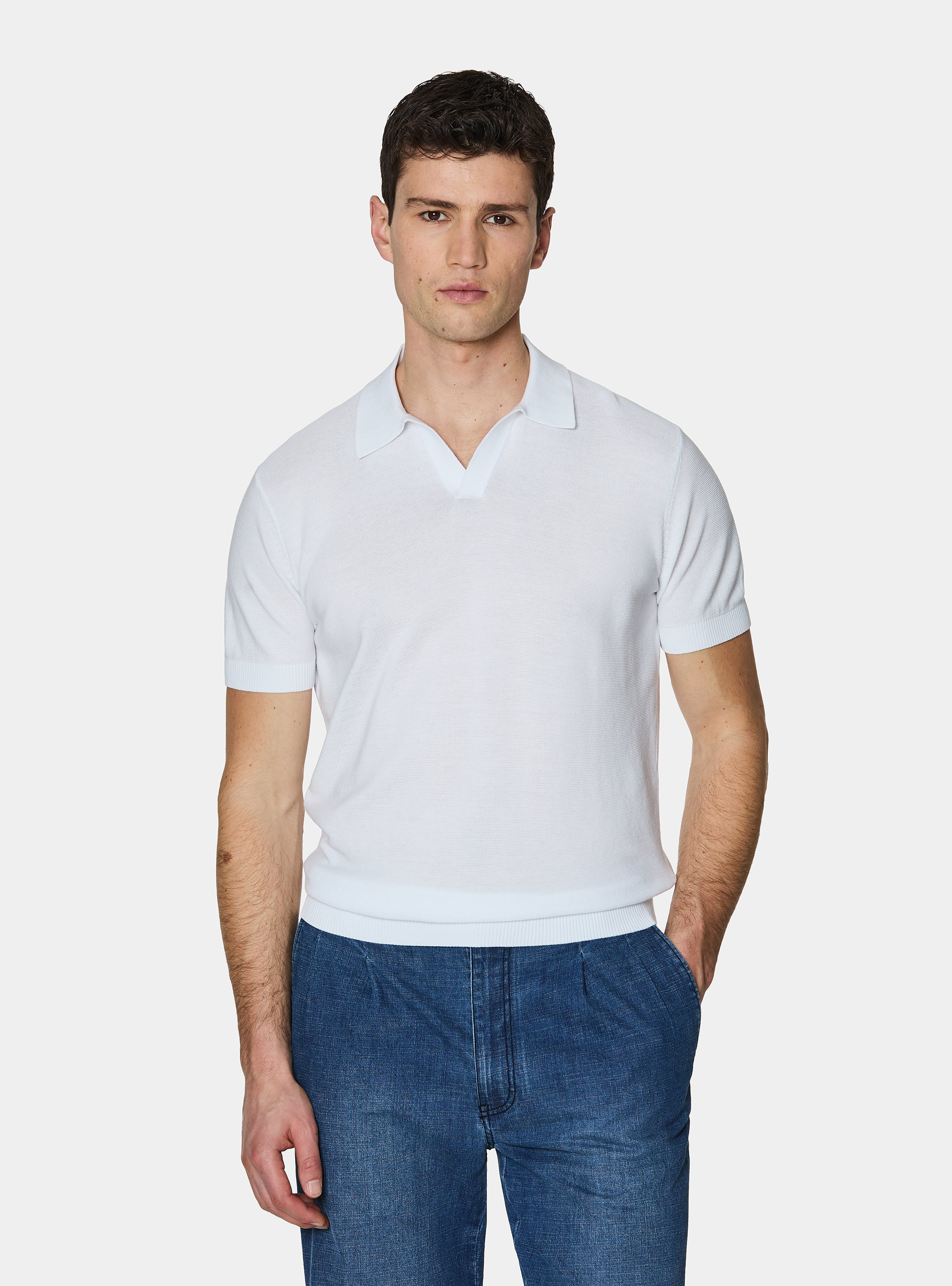 Knitted links polo shirt in extra-fine cotton, WHITE