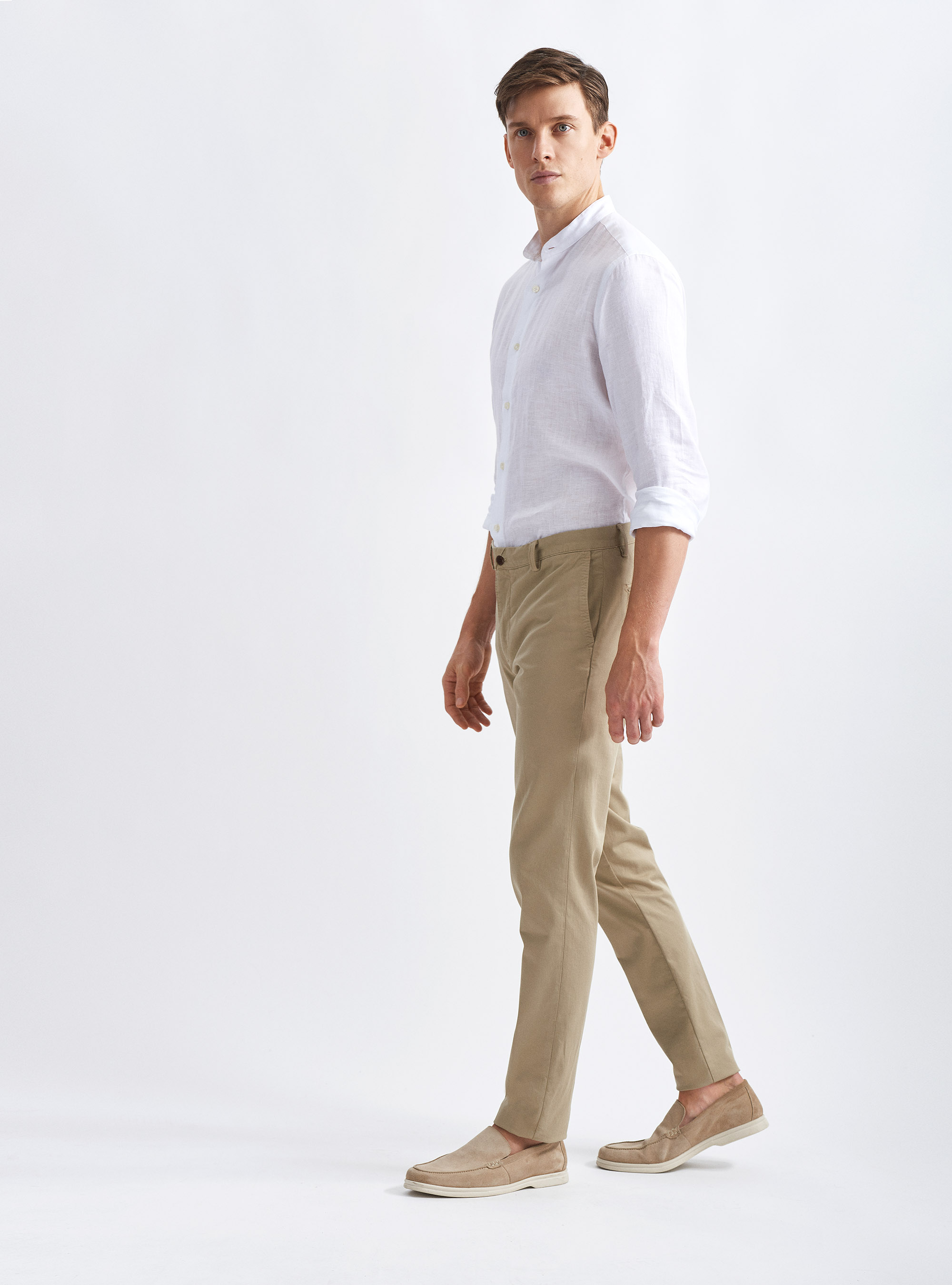 Pantaloni chino in twill di cotone, FANGO