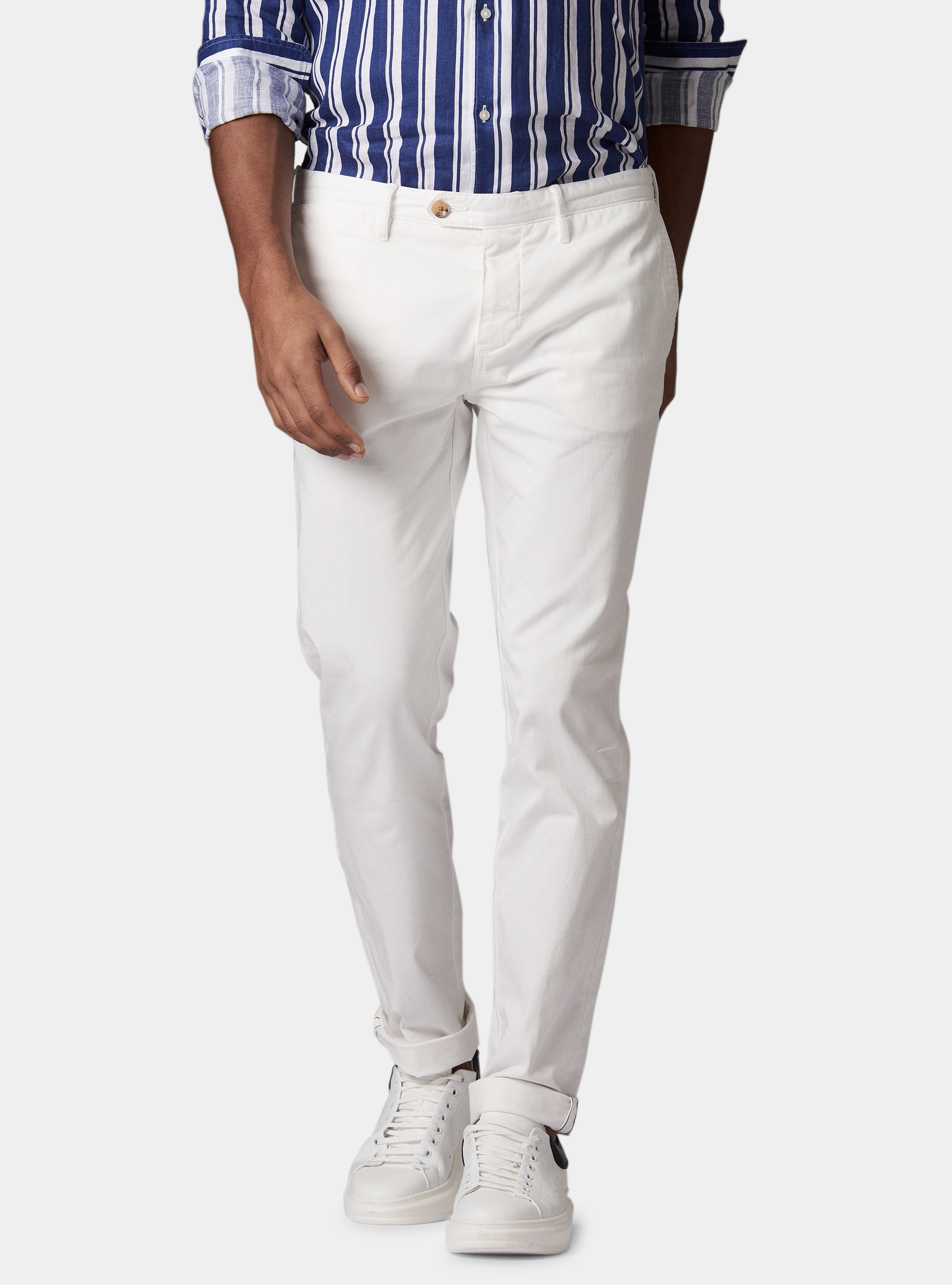 Twill cotton stretch chino, WHITE
