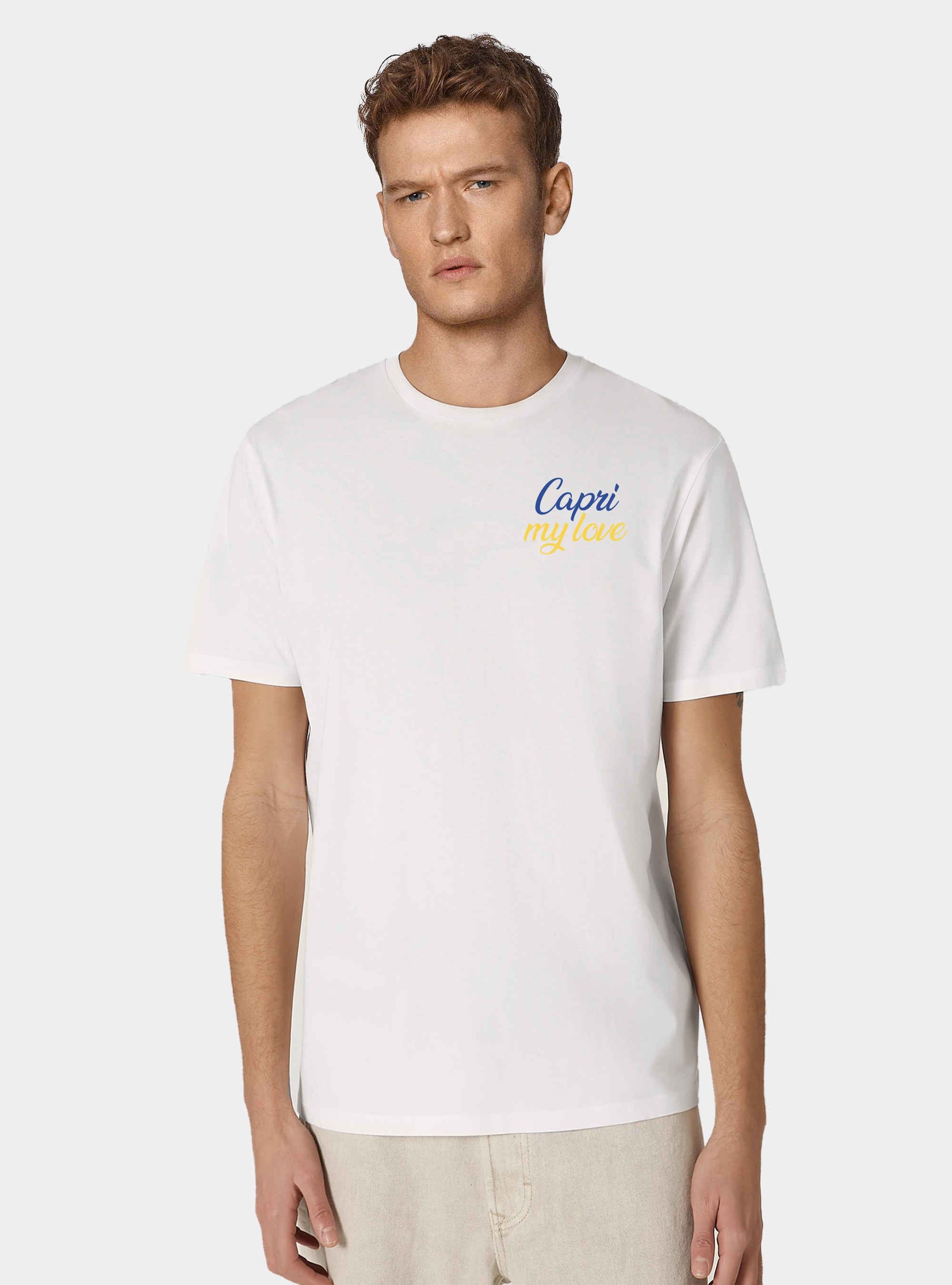 T-shirt in cotone mezza manica "capri my love", BIANCO