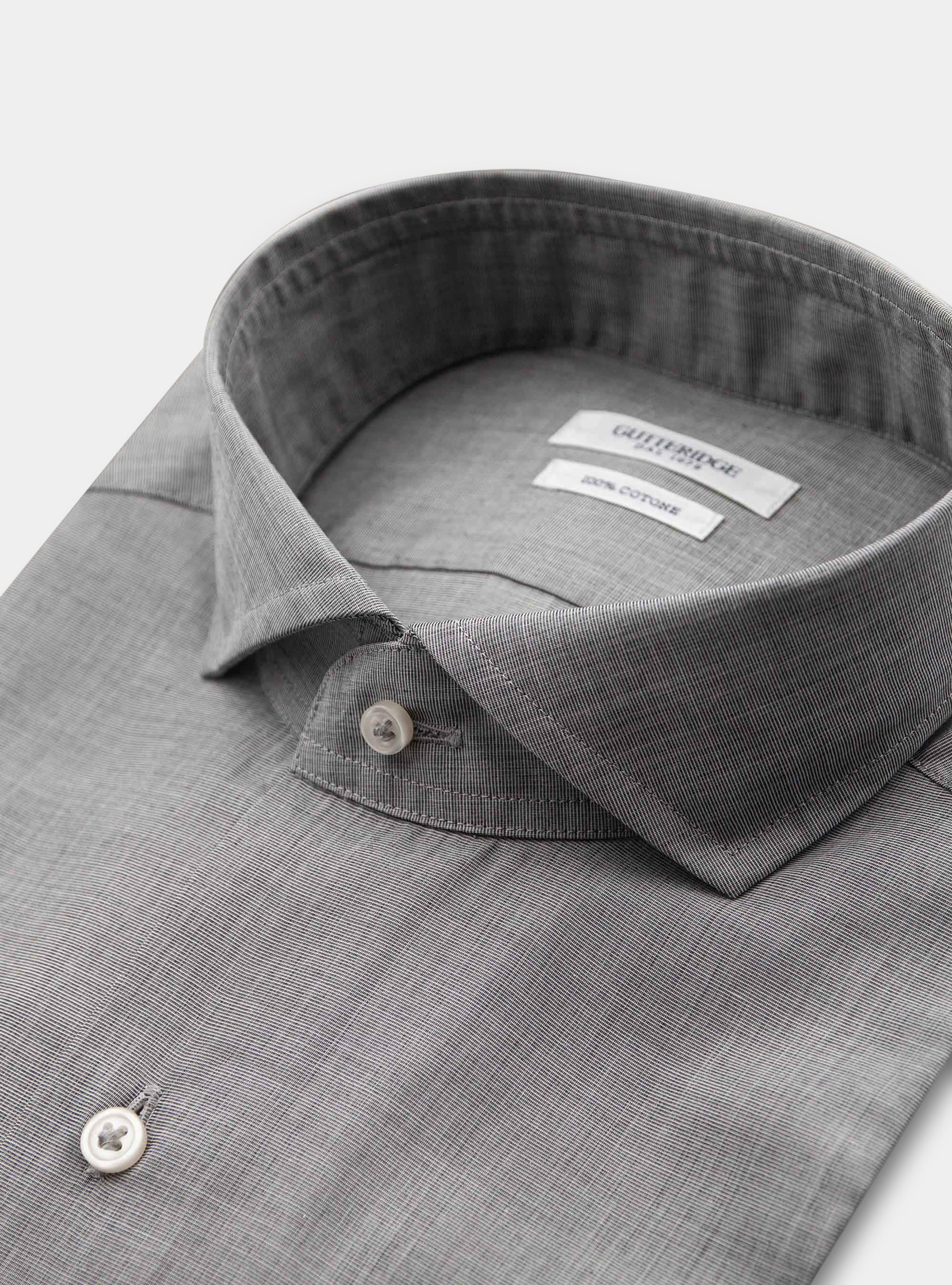 Camicia fil a fil collo francese, GRIGIO CHIARO MELANGE